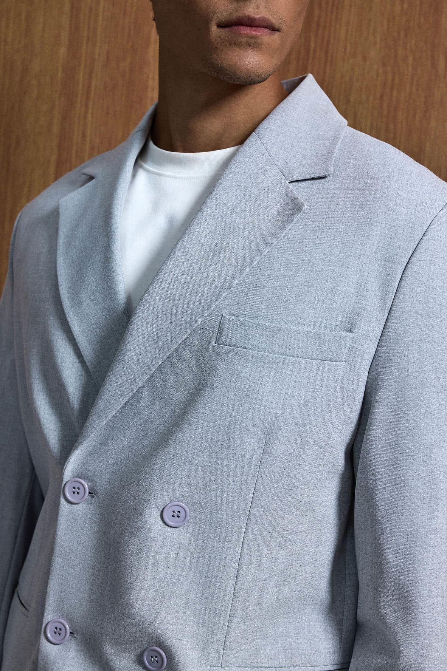 Grey Double Breasted Oversized Suit 2-Piece
