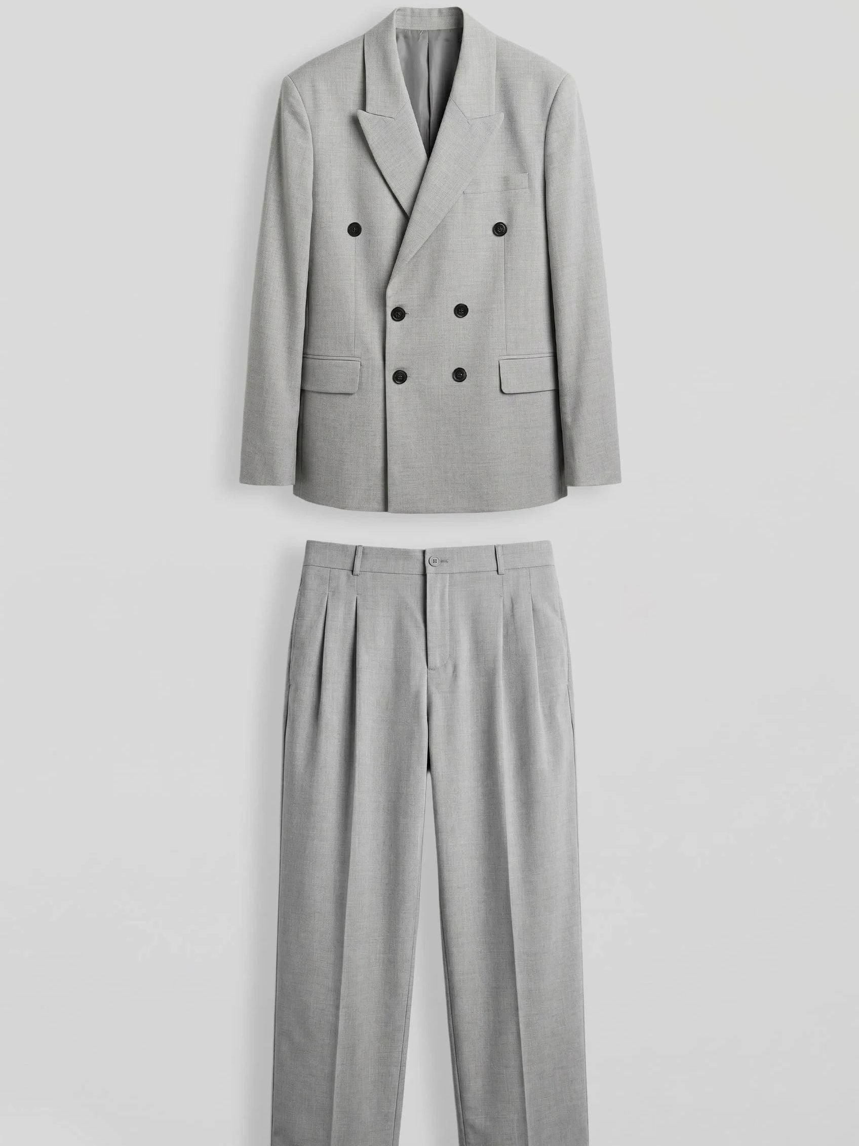 Light Grey Double Breasted Oversized Suit 2-Piece