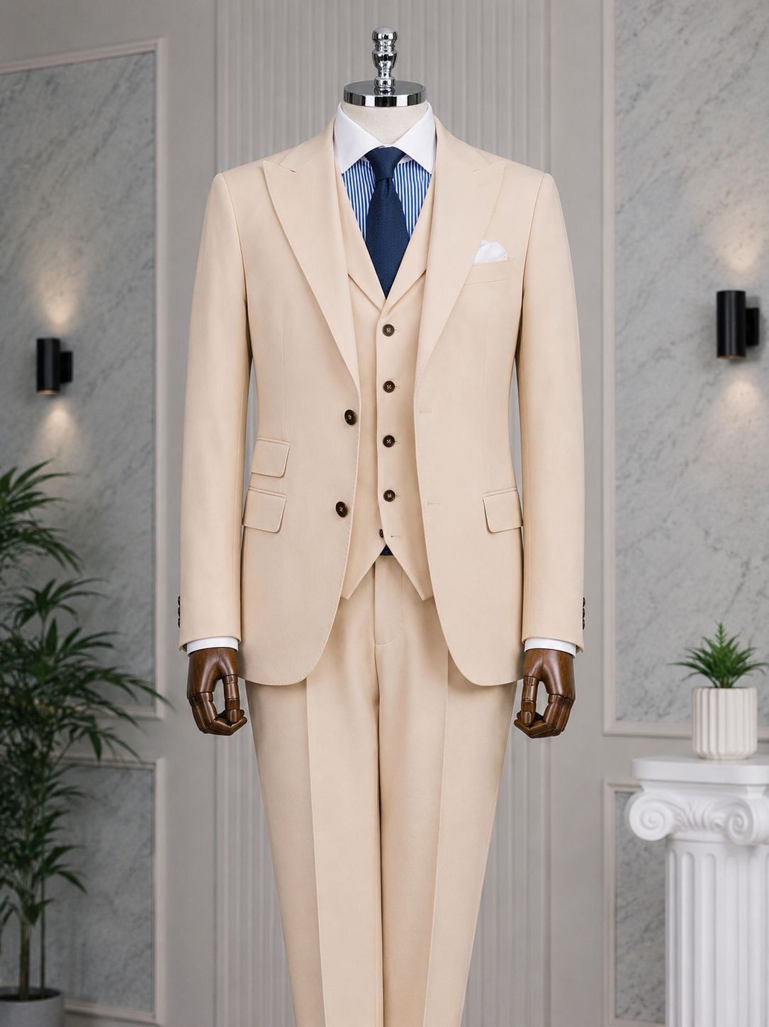 Beige Slim-Fit Suit 3-Piece