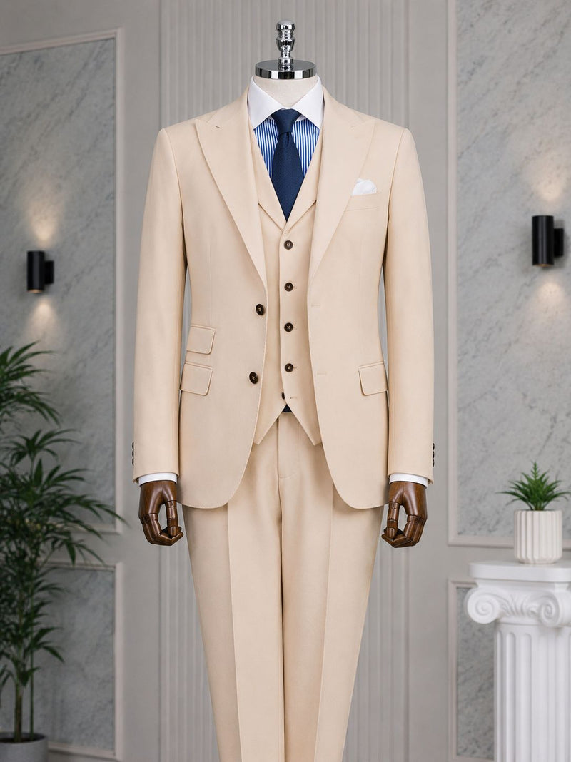 Beige Slim-Fit Suit 3-Piece