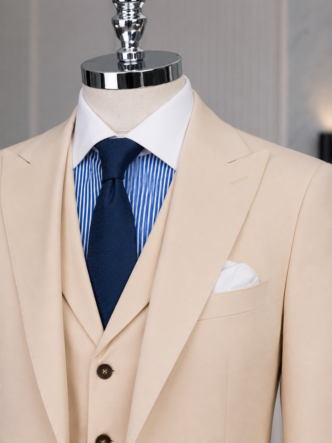 Beige Slim-Fit Suit 3-Piece