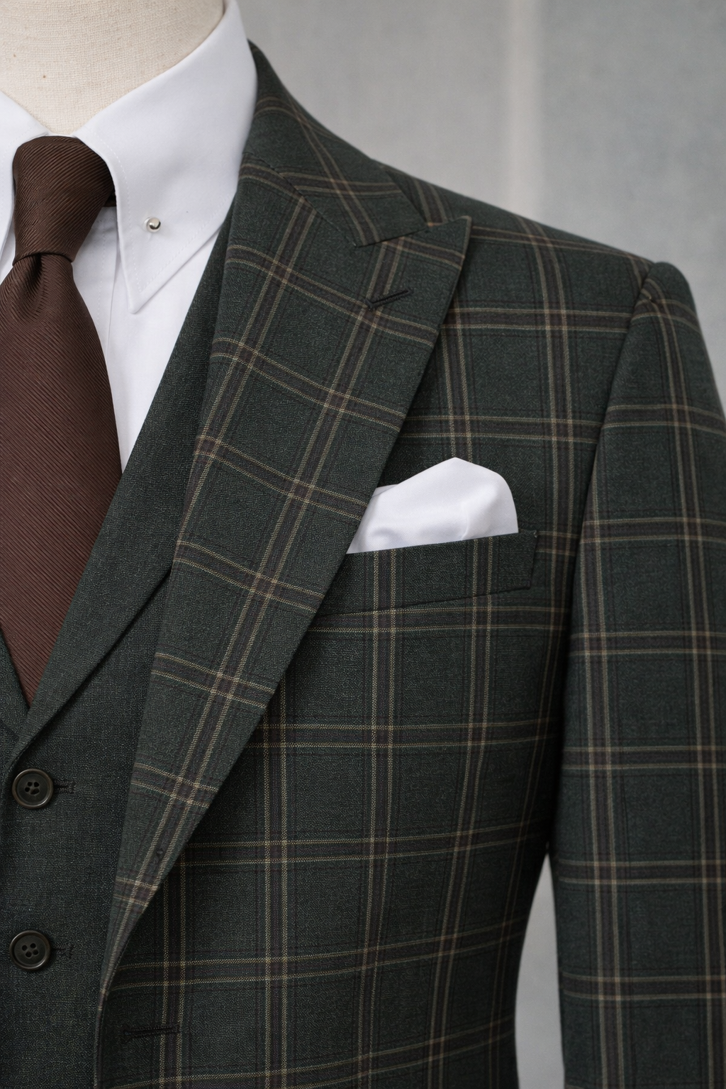 VIOSSI Green Plaid Slim-Fit Suit 3-Piece front view - italian suit styles for men's formal wedding attire