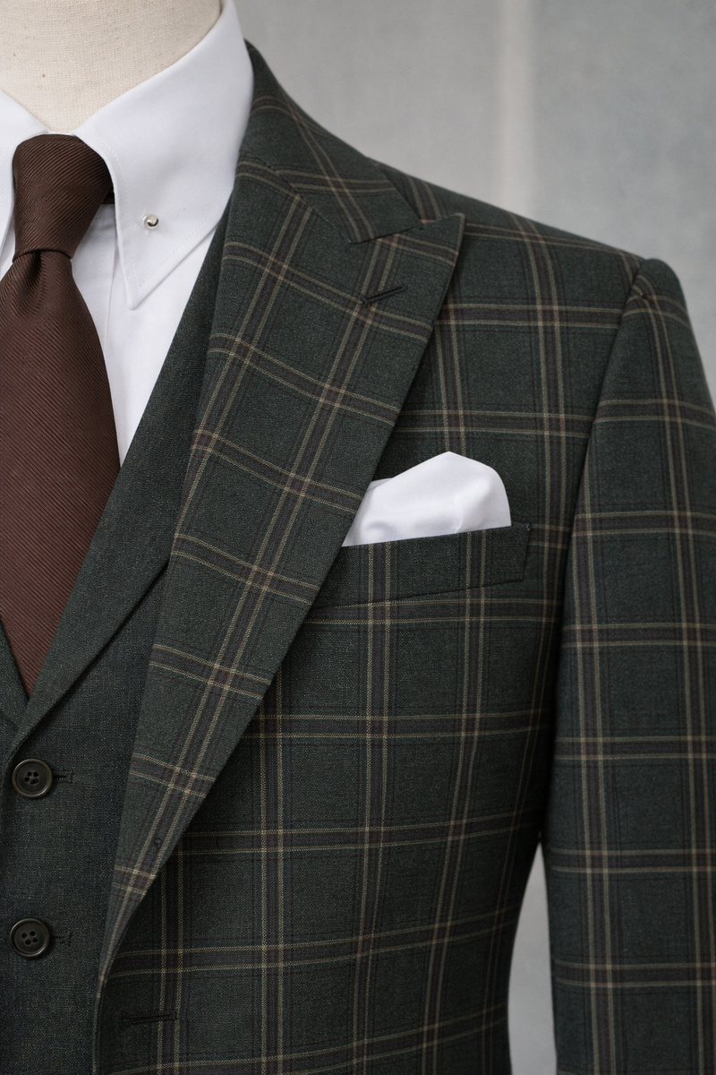 Green Plaid Slim-Fit Suit 3-Piece