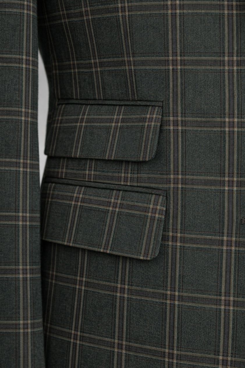 VIOSSI Green Plaid Slim-Fit Suit 3-Piece front view italian suit styles formal menswear jacket vest pants