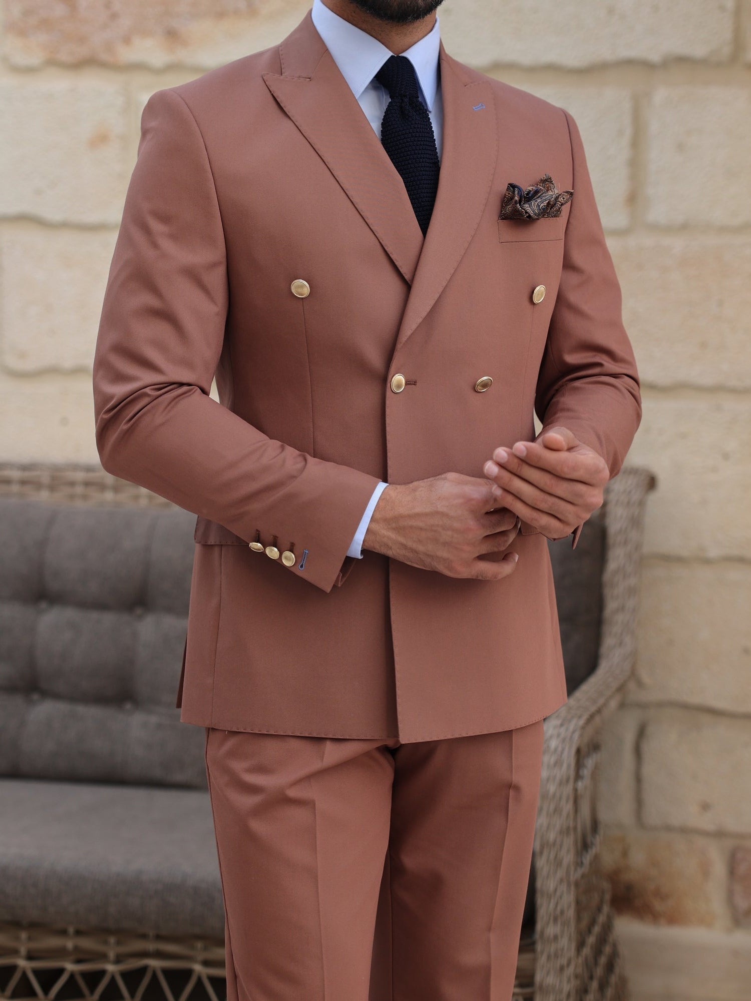 Brown Double Breasted Suit 2-Piece