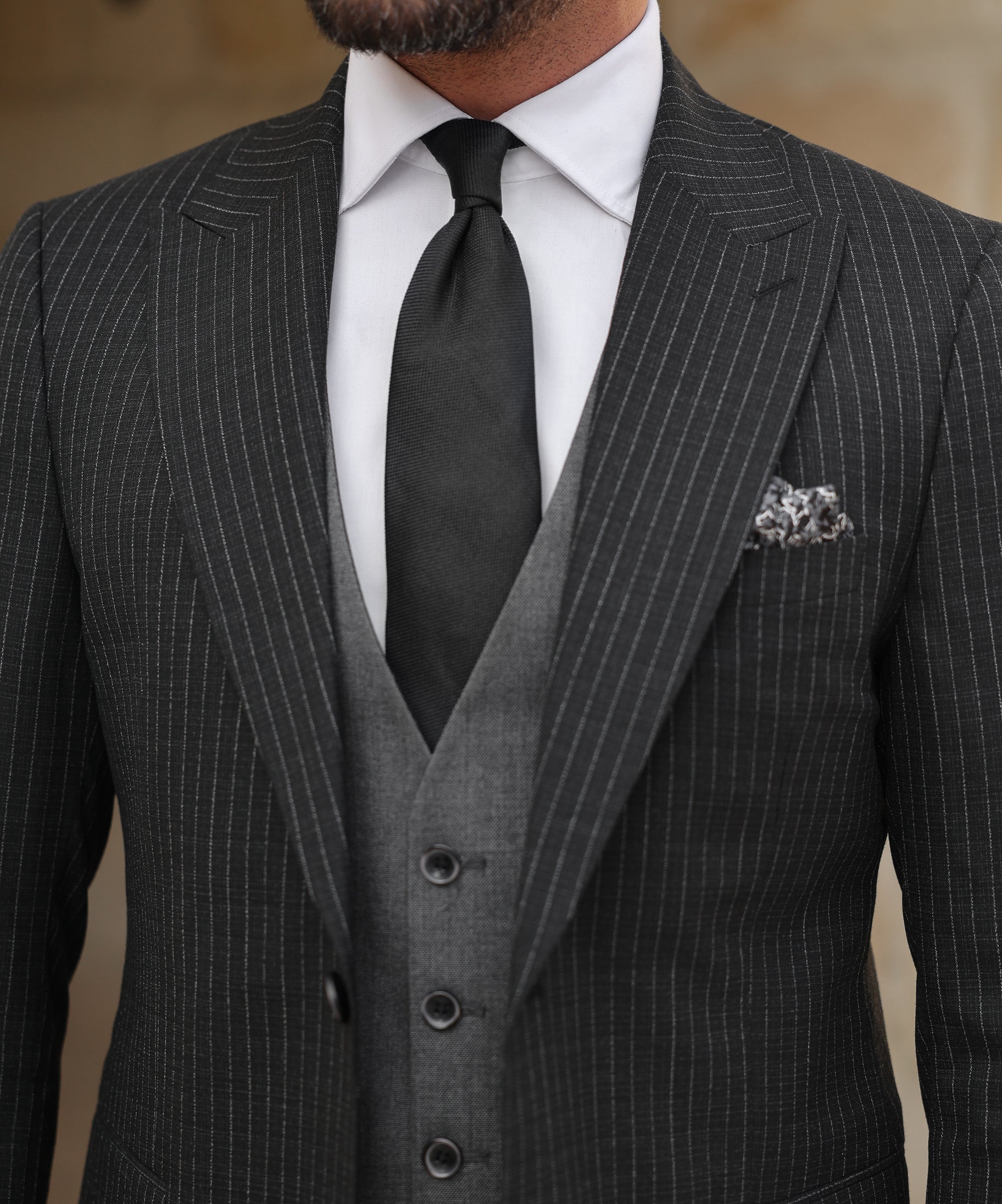 Black Double-Sided Vest Suit 3-Piece