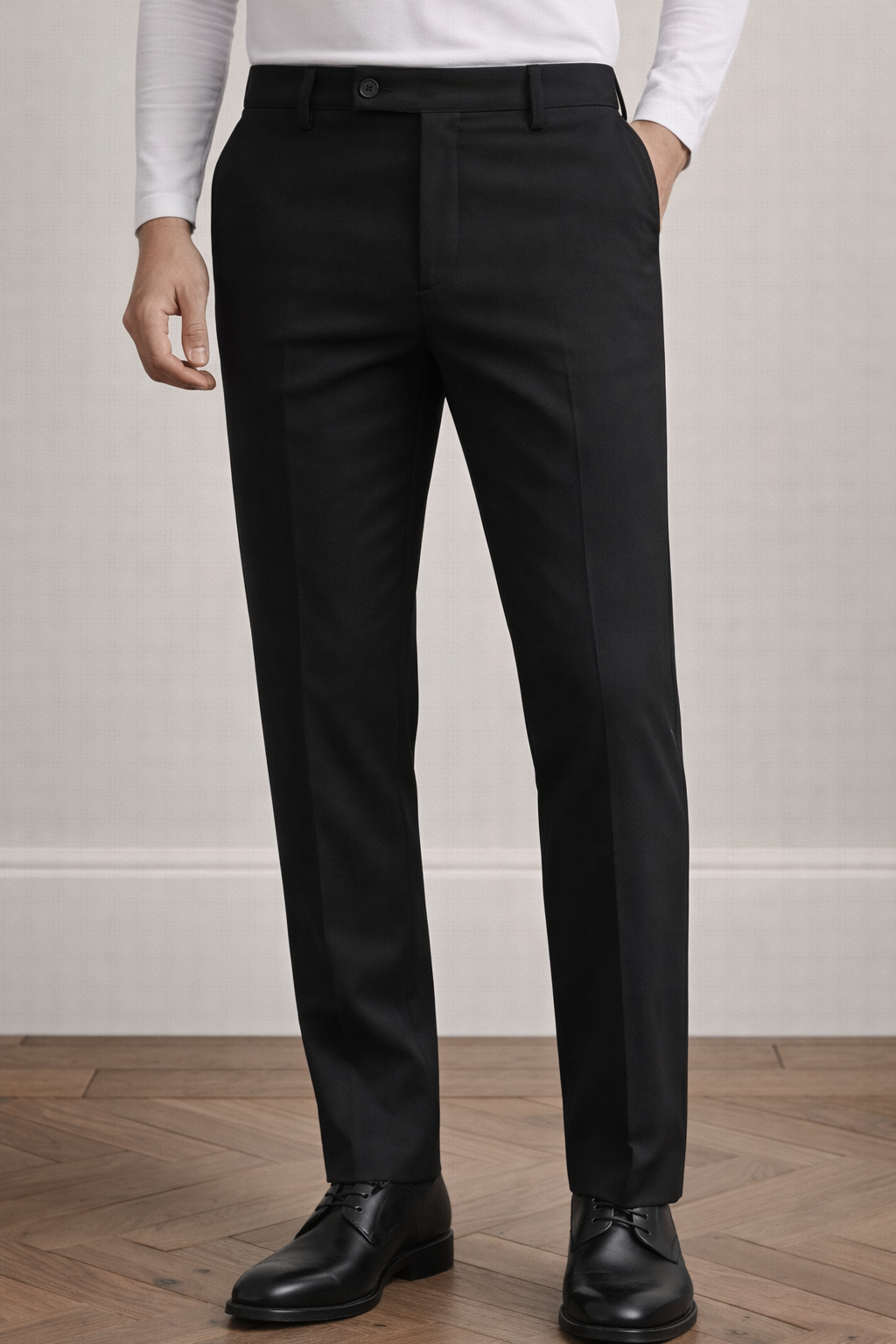 Black Mid Waist Slim-Fit Pants
