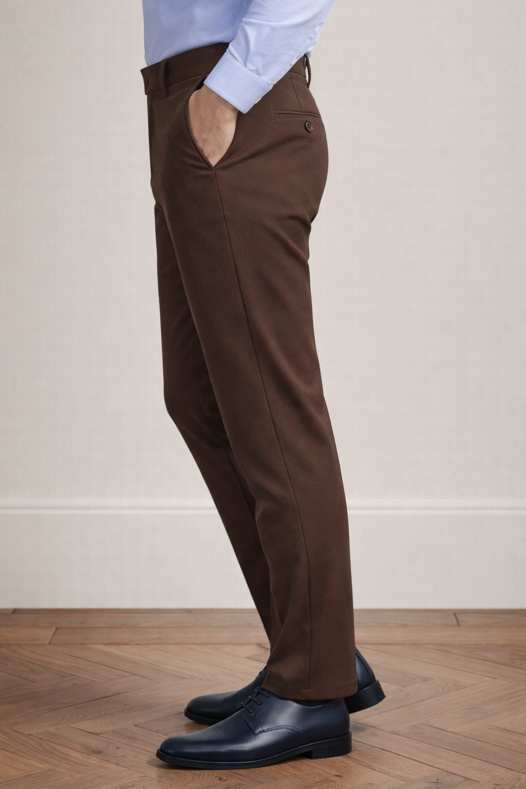 Brown Mid Waist Slim-Fit Pants