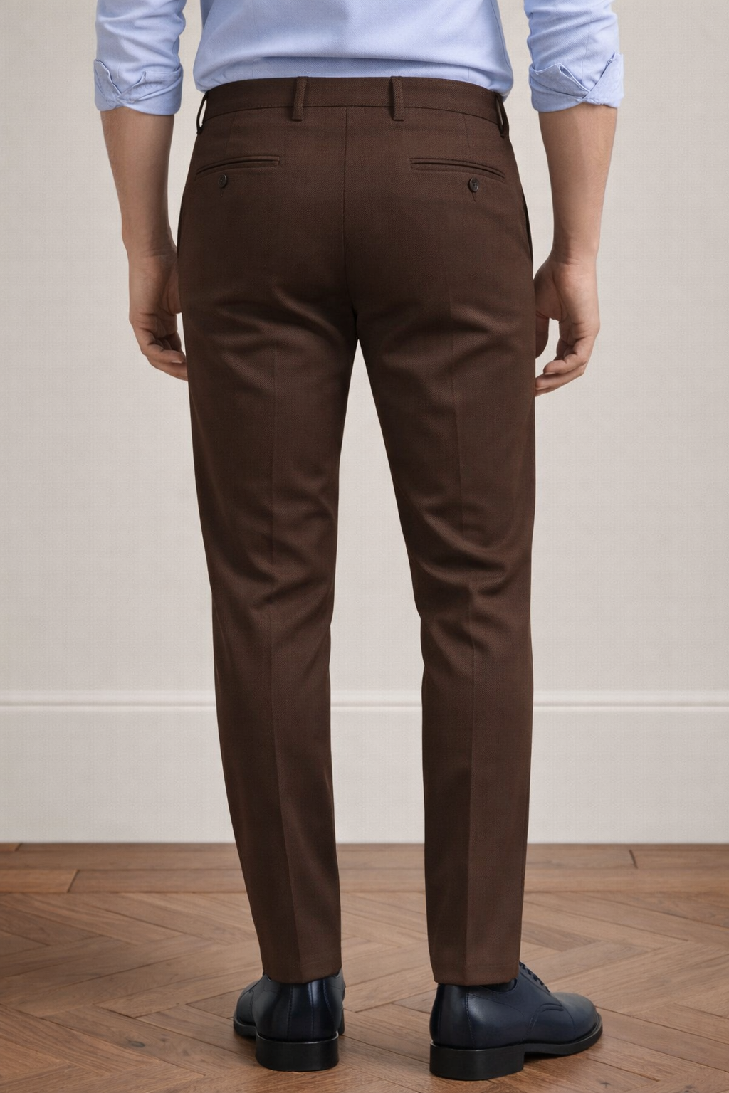 Brown Mid Waist Slim-Fit Pants
