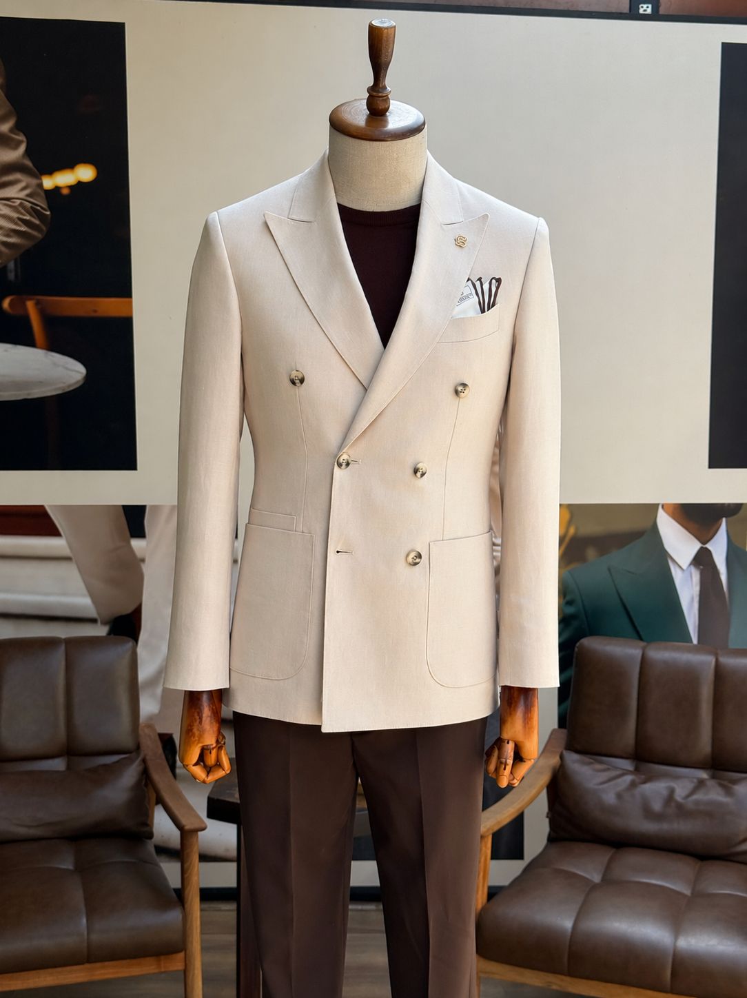 Beige Double Breasted Blazer