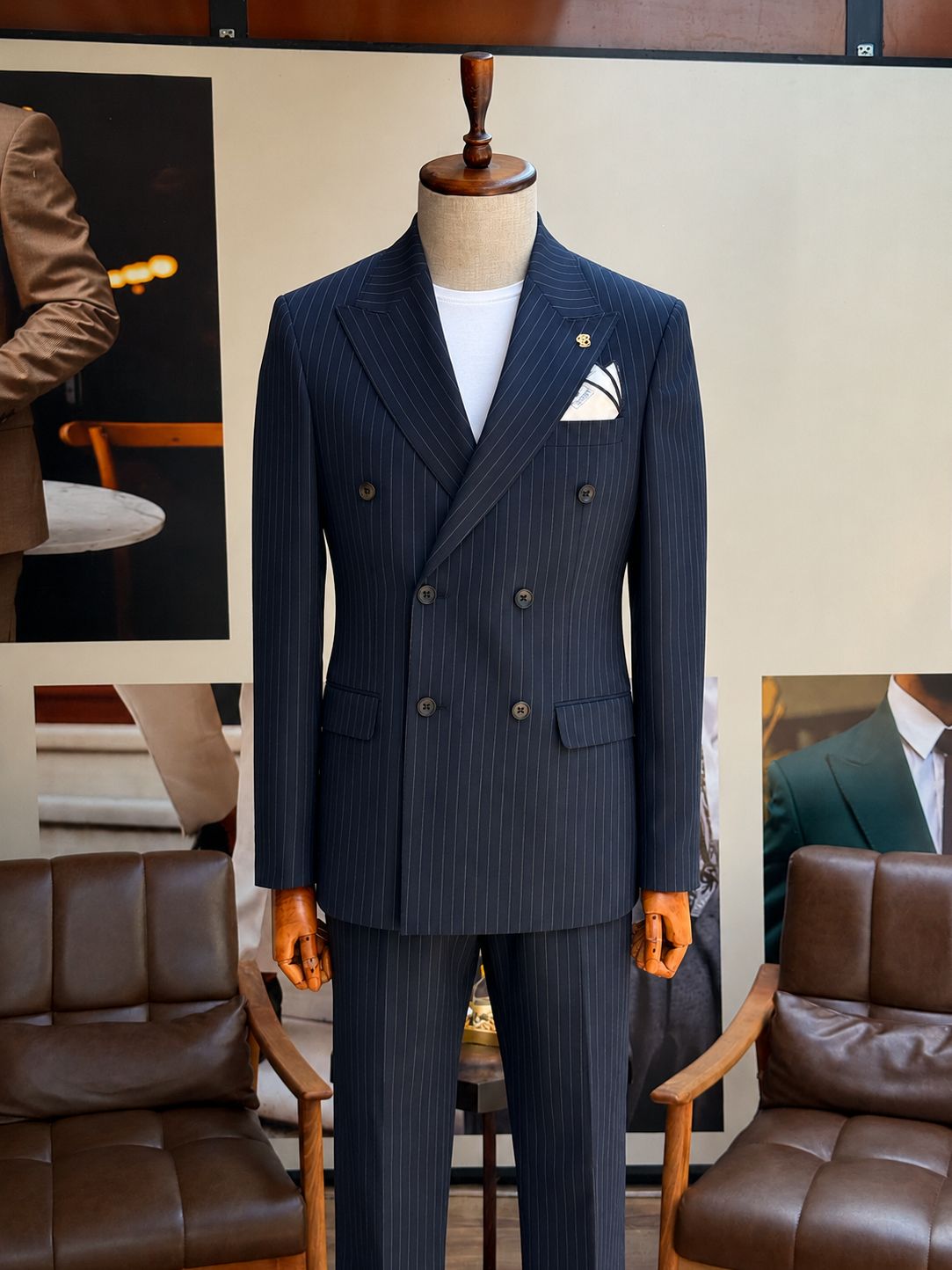 Navy Striped Double Breasted Suit 2-Piece