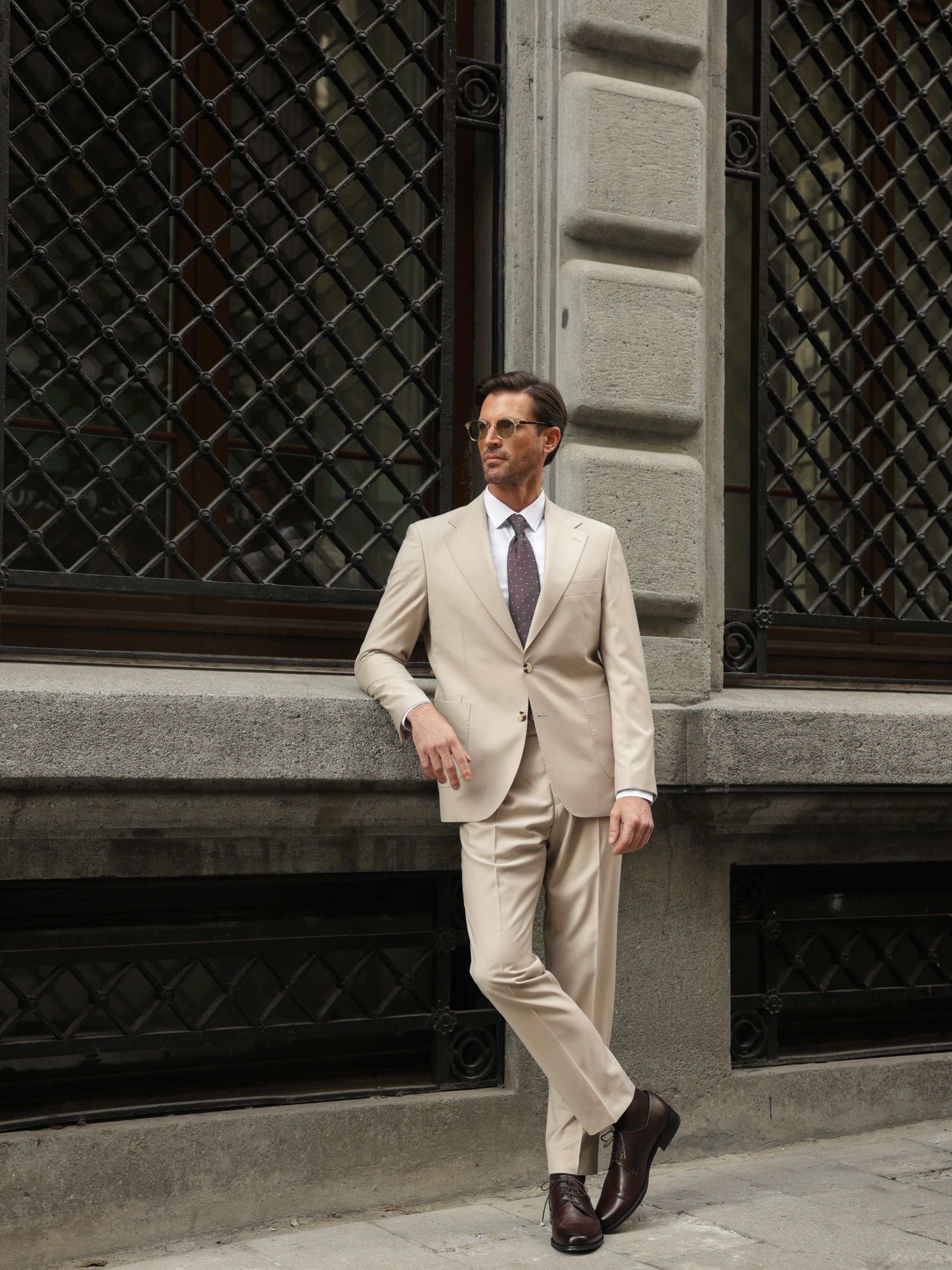 Beige Slim-Fit Suit 2-Piece