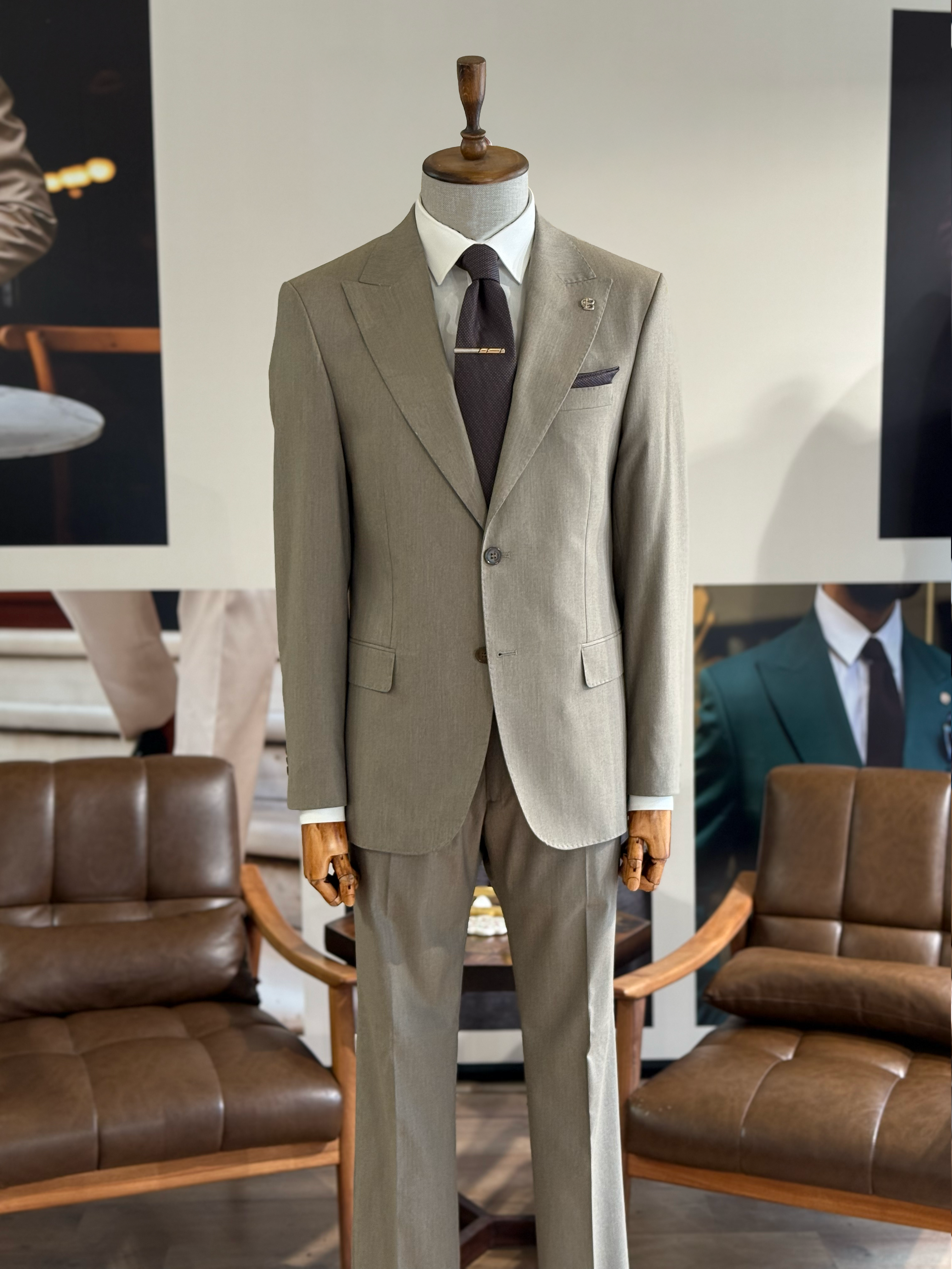 Beige Slim-Fit Suit 2-Piece