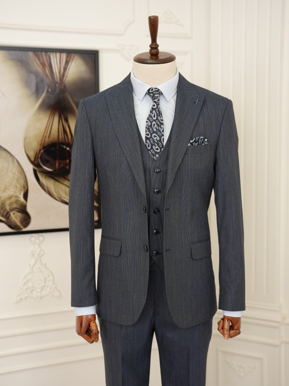 Navy Striped Slim-Fit Suit 3-Piece