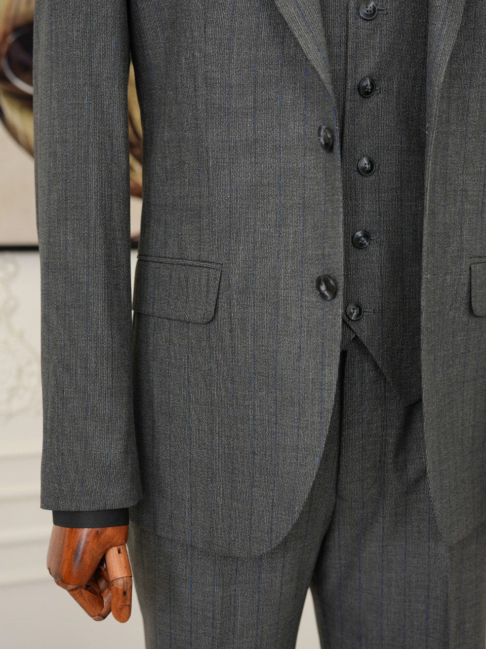 Grey Striped Slim-Fit Suit 3-Piece