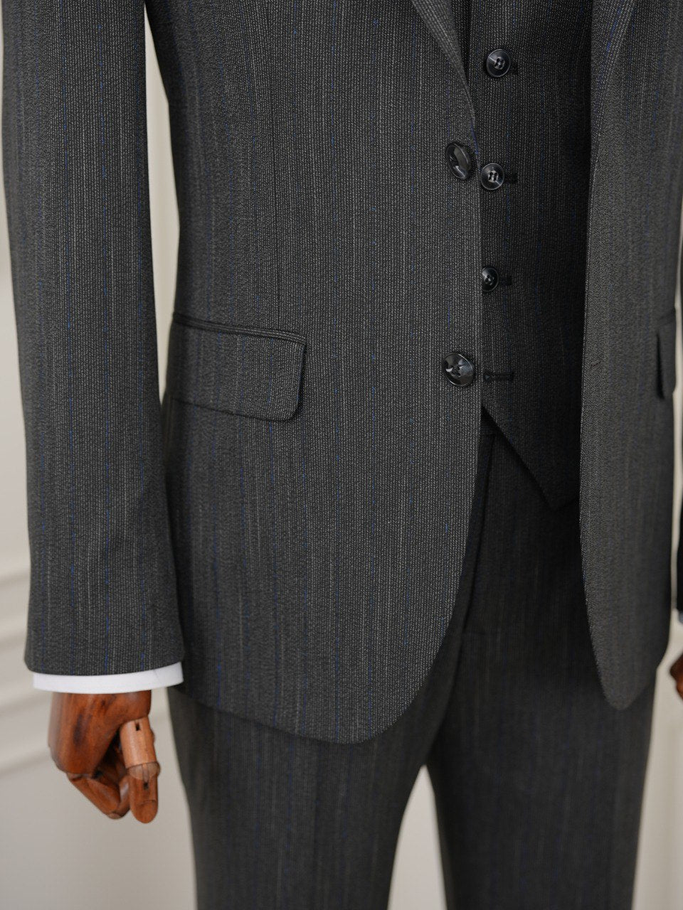 Grey Striped Slim-Fit Suit 3-Piece
