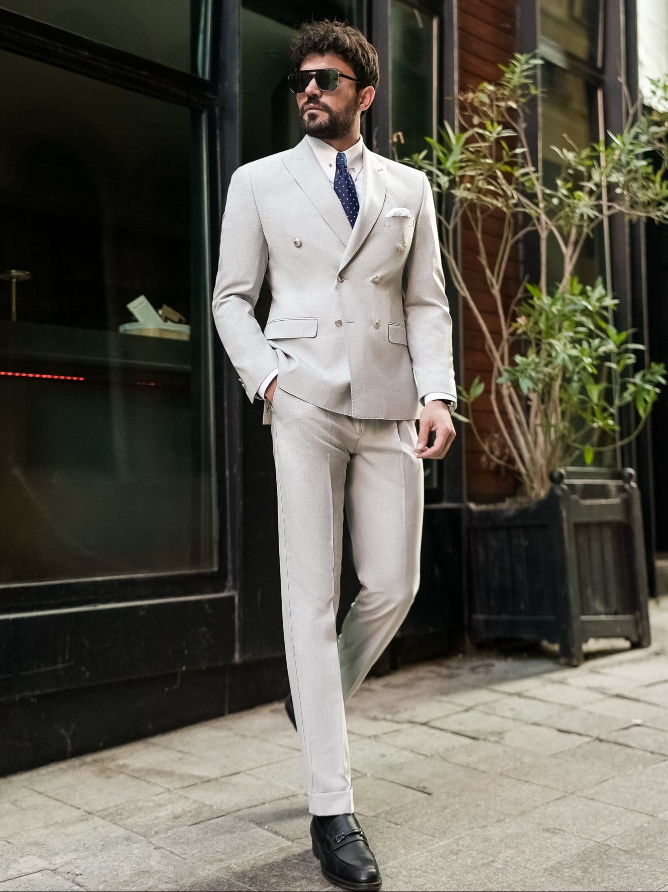 Grey Double Breasted Suit 2-Piece