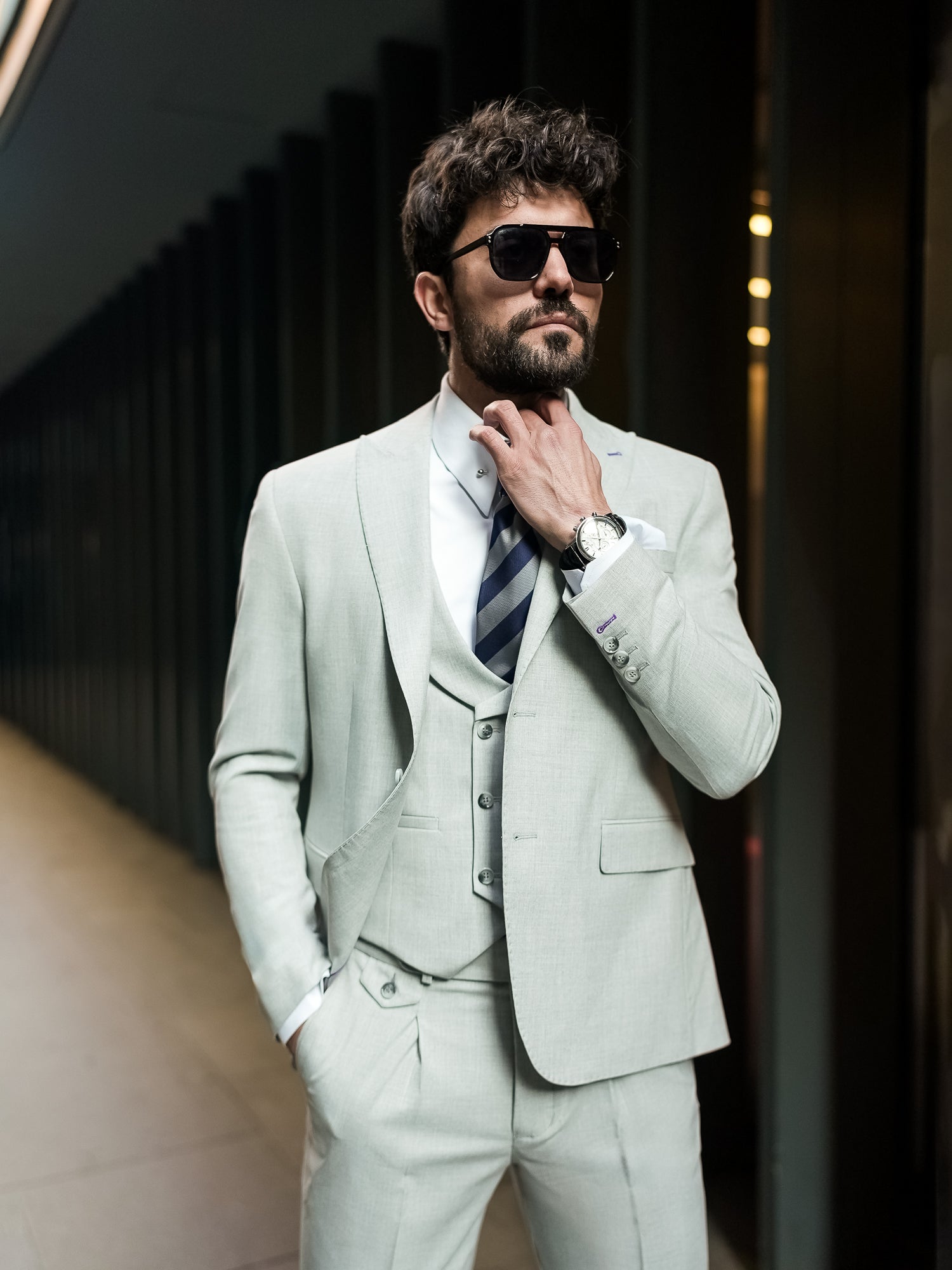 Grey Modern-Fit Suit 3-Piece