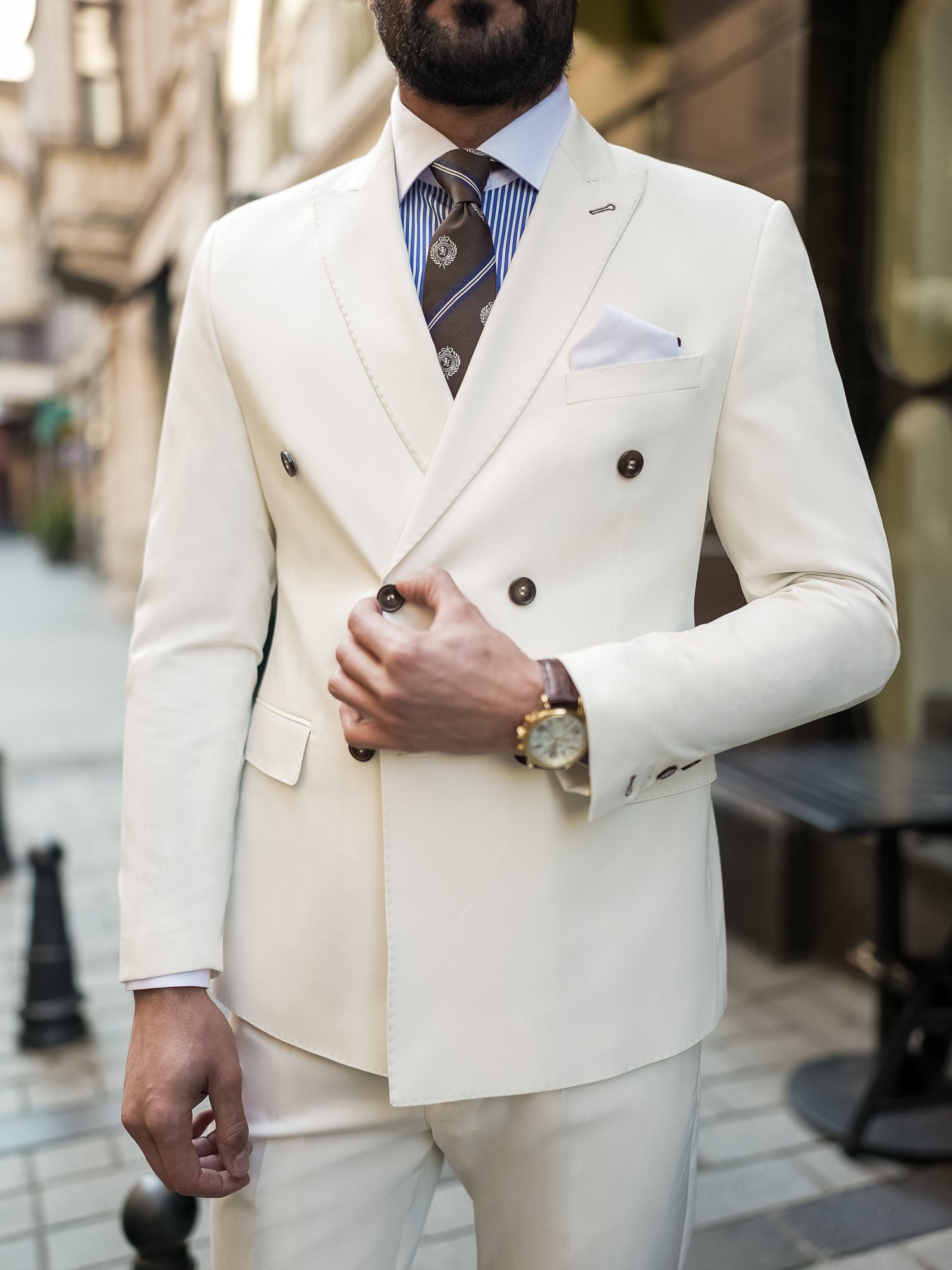 White Double Breasted Suit 2-Piece
