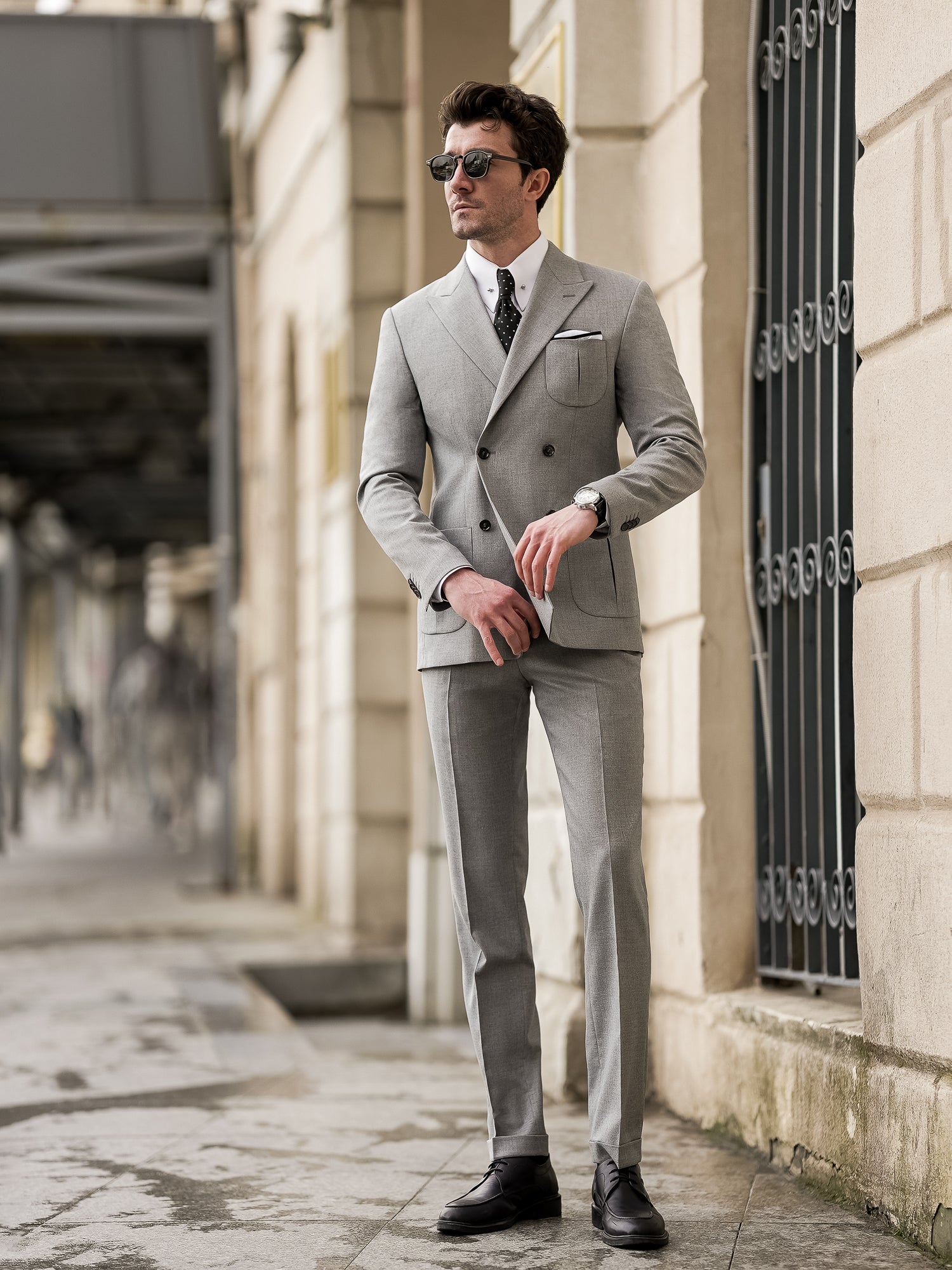 Grey Double Breasted Suit 2-Piece