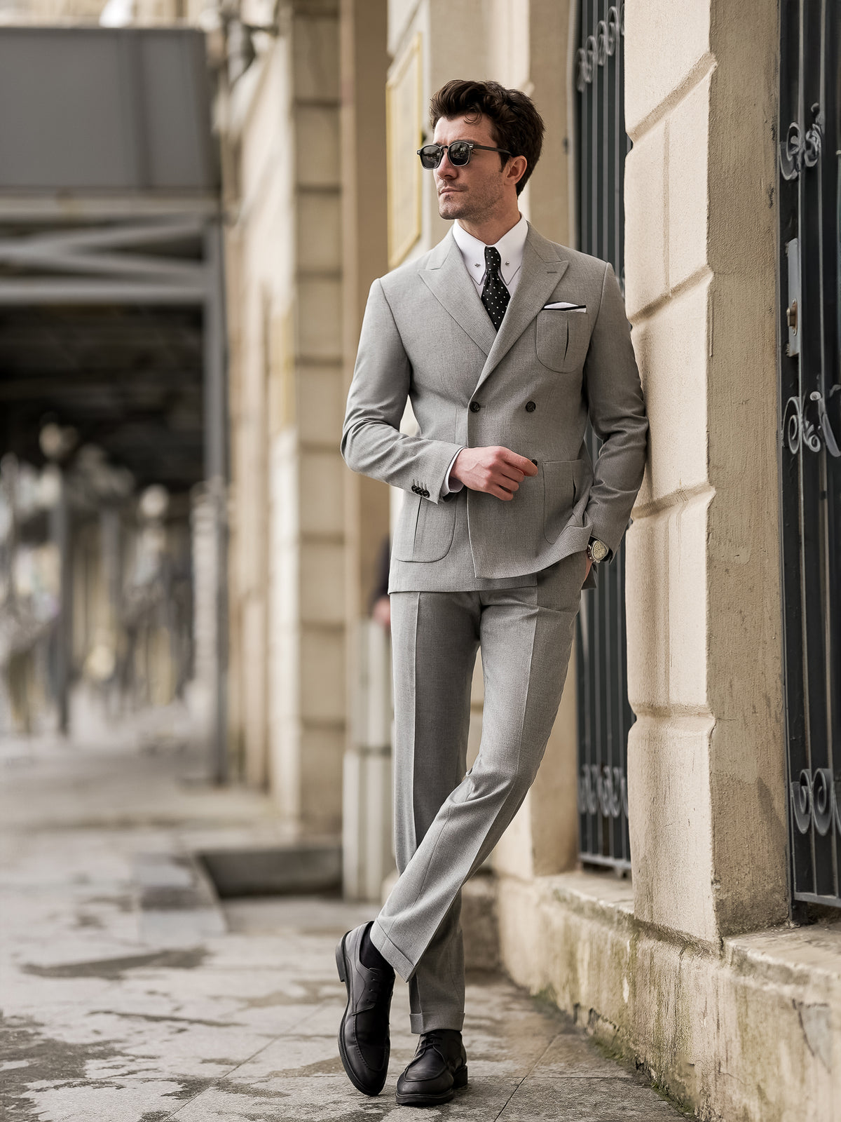 Grey Double Breasted Tuxedo Suit 2-Piece | VIOSSI