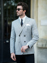 Grey Houndstooth Double Breasted Blazer