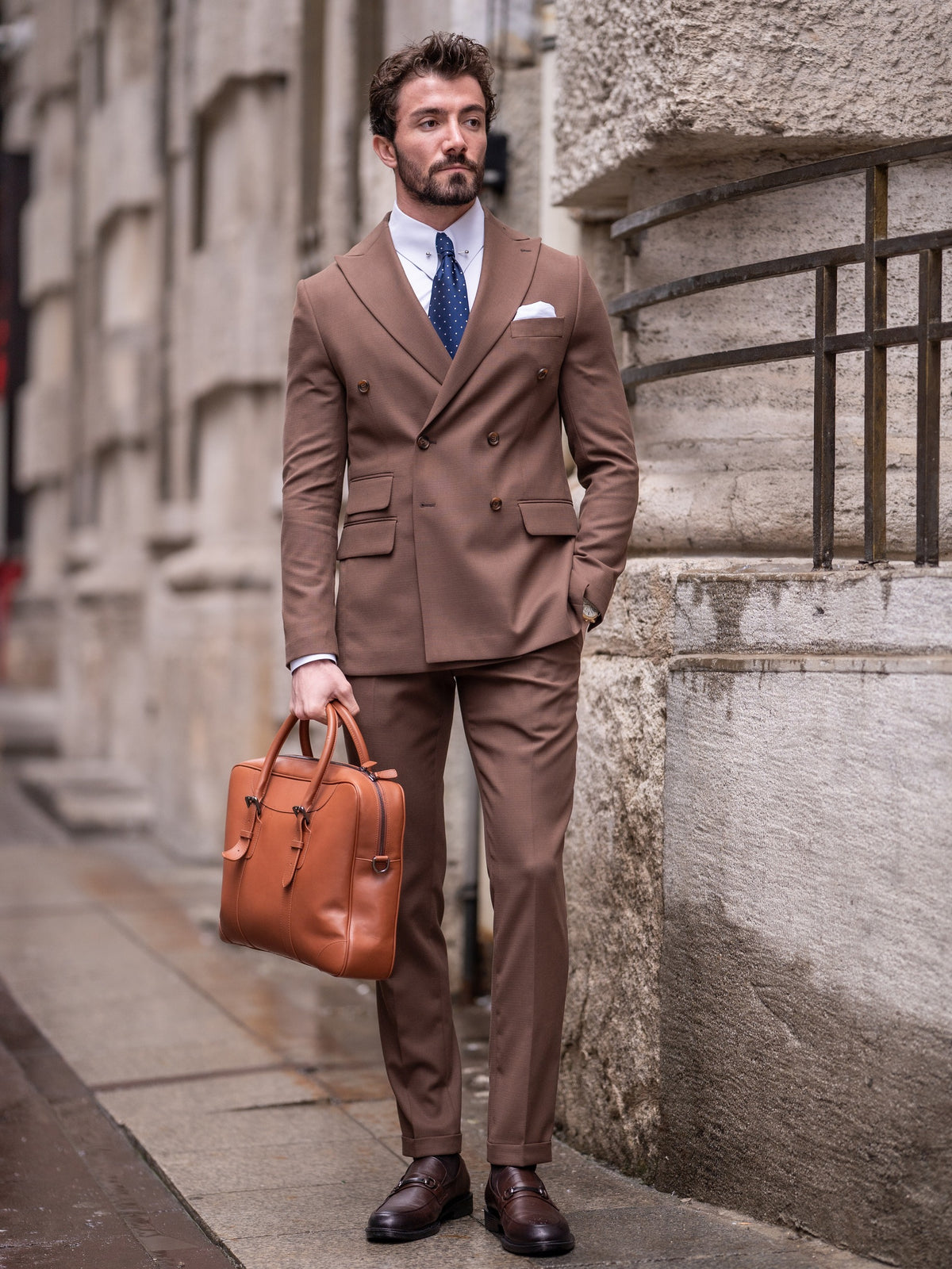 Brown Double Breasted Italian Suit 2-Piece | VIOSSI