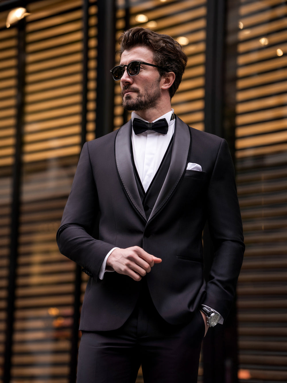 Slim Fit 2 Pieces with Matching Bow Tie Tuxedo Black TSJQ-1 main image 0