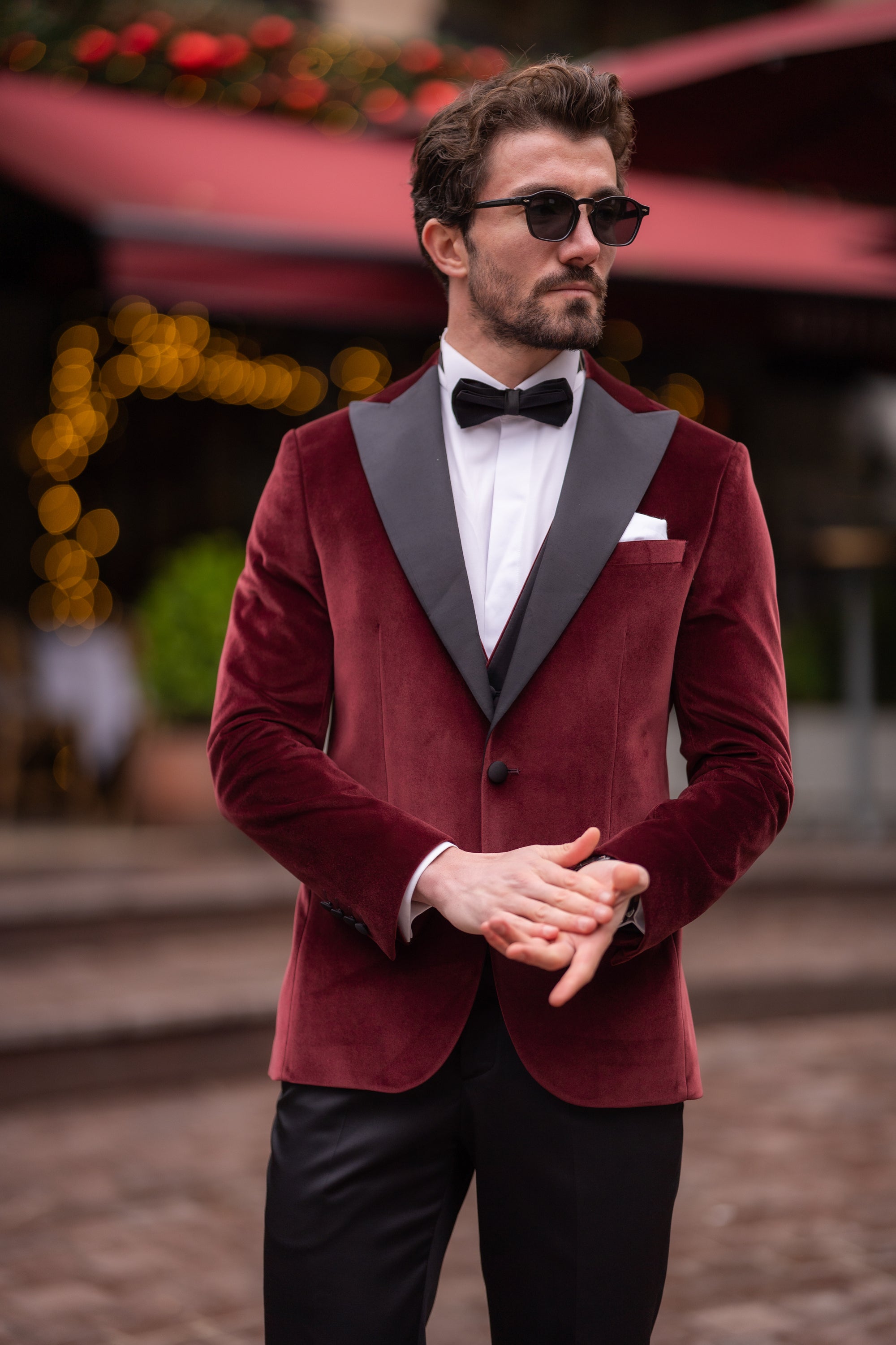 Bordeaux Velvet Slim-Fit Tuxedo 3-Piece