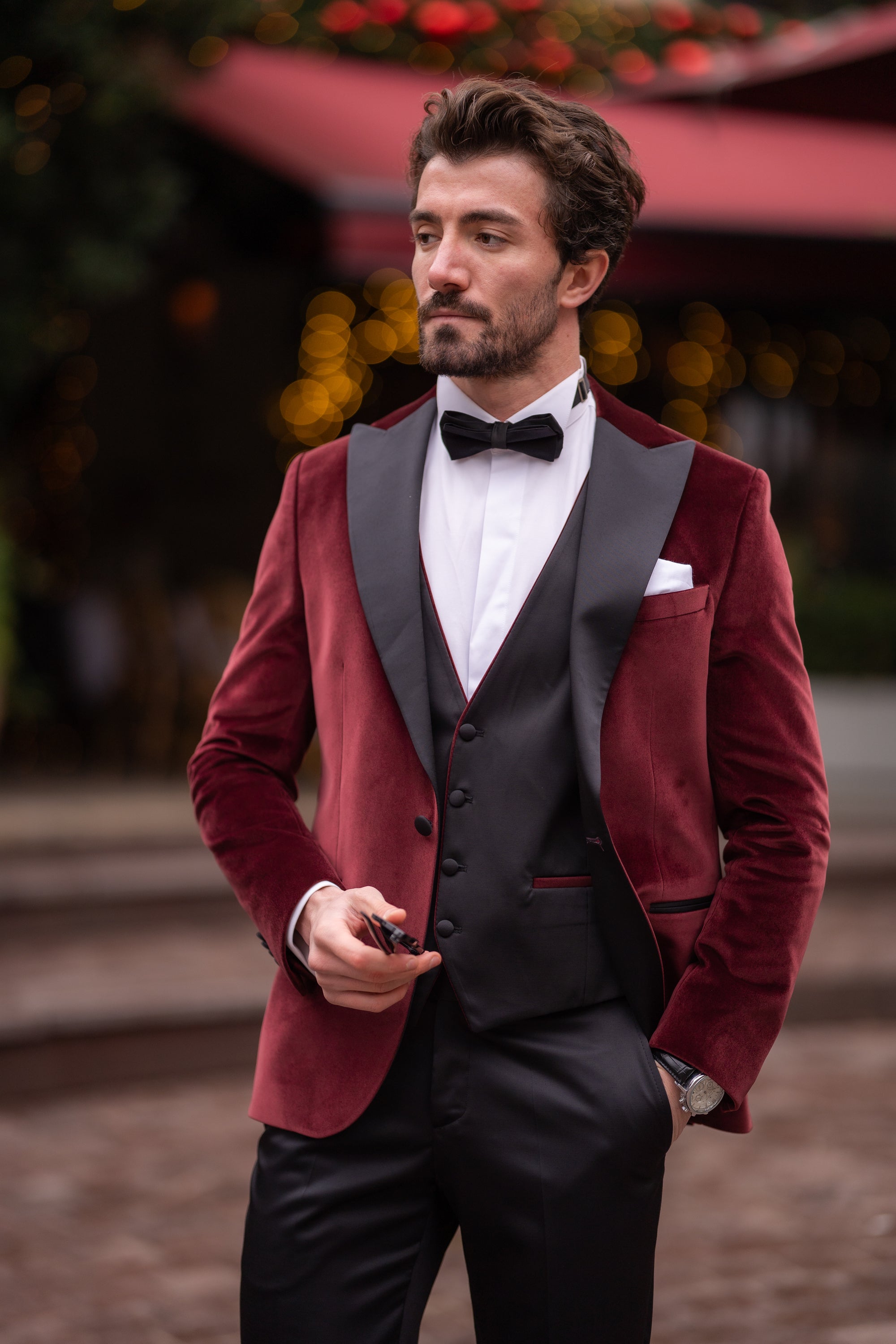 Bordeaux Velvet Slim-Fit Tuxedo 3-Piece