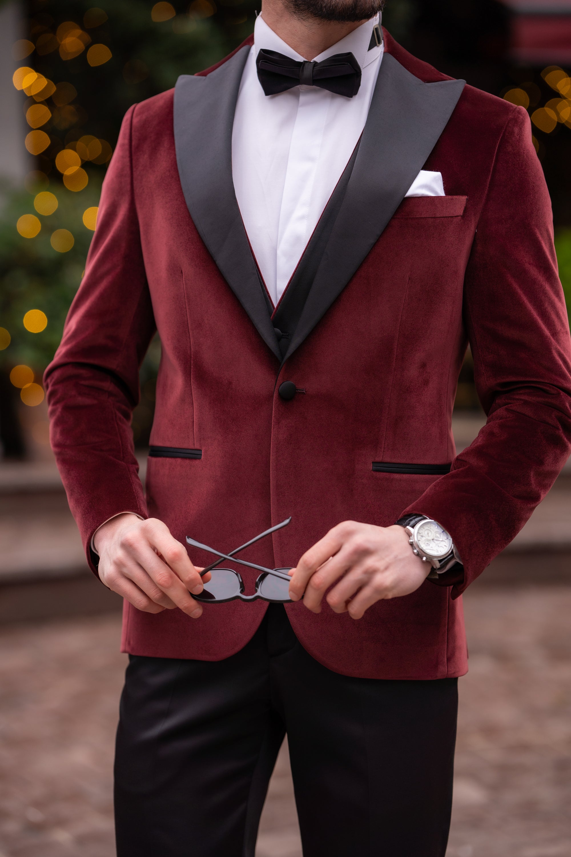 Bordeaux Velvet Slim-Fit Tuxedo 3-Piece