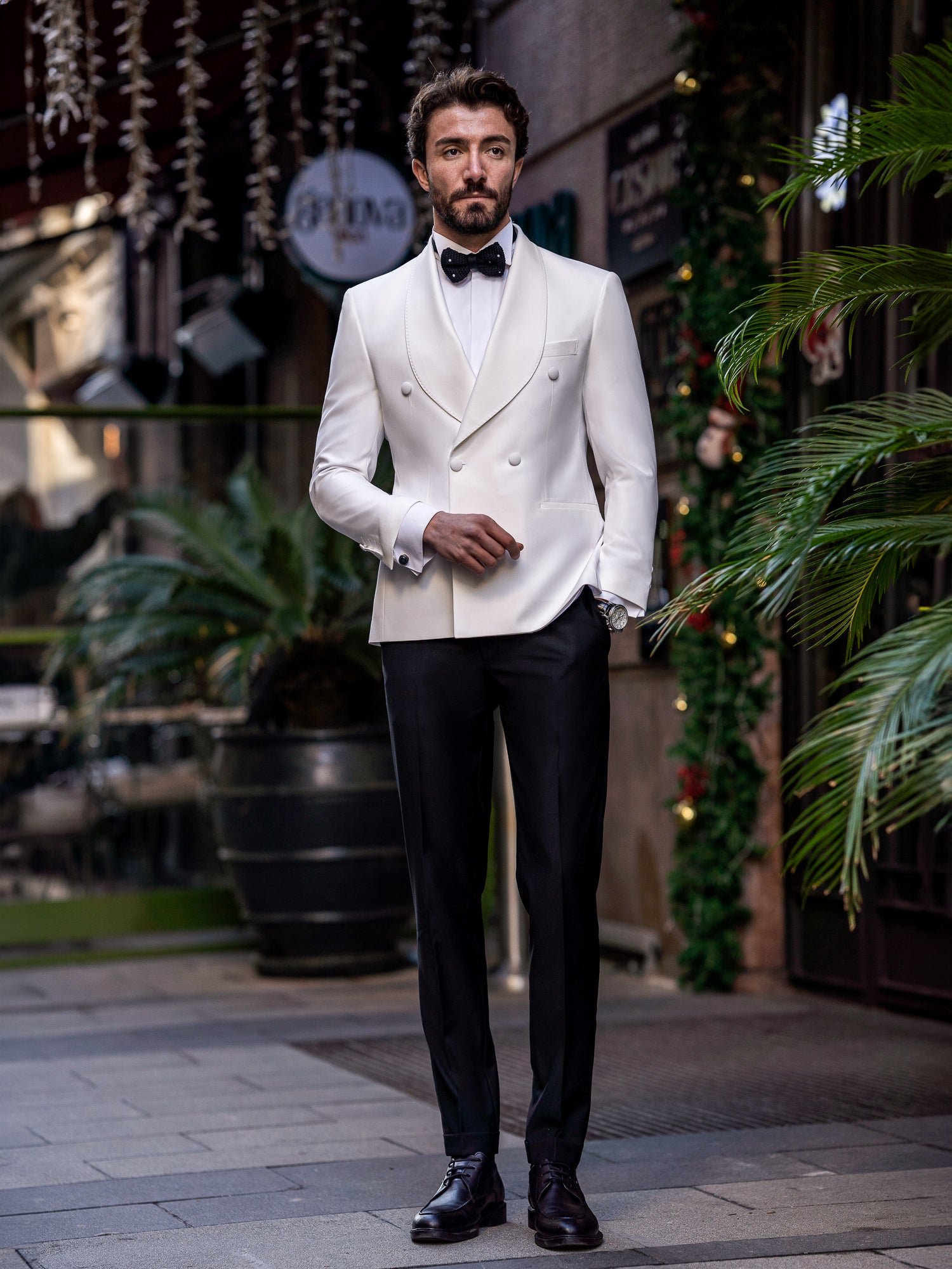 Fashion double breasted tuxedo blazer