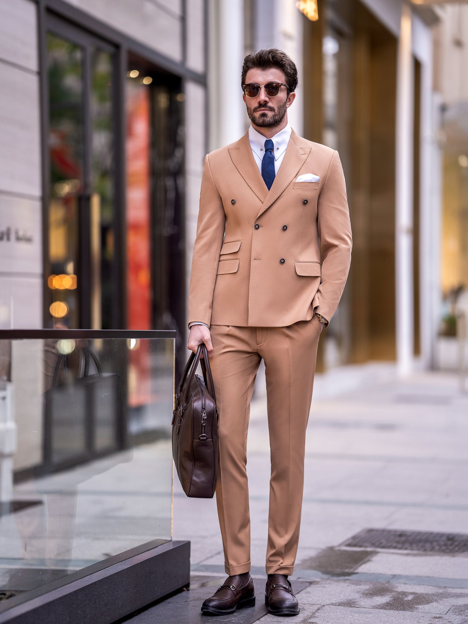 Camel Double Breasted Suit 2-Piece