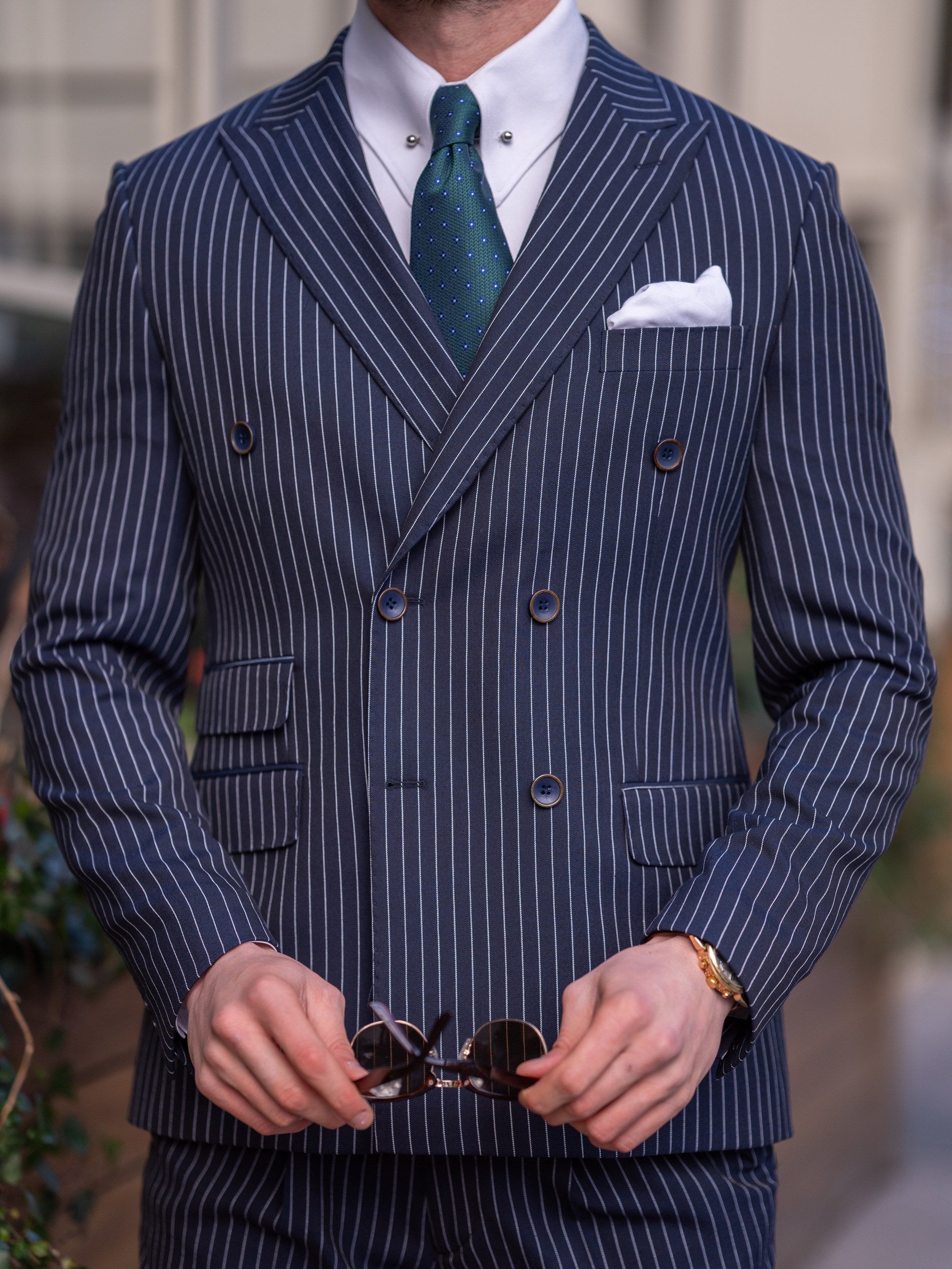Navy Striped Double Breasted Suit 2-Piece