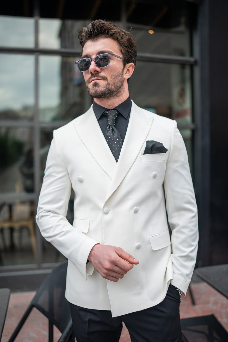 White Double Breasted Blazer