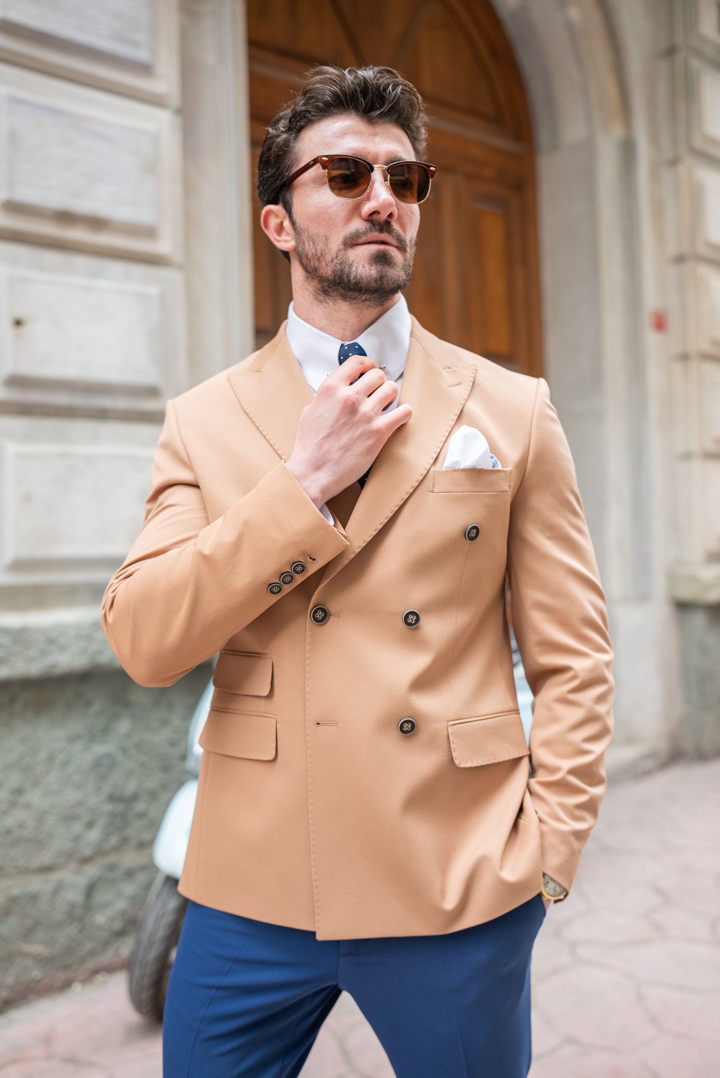 Camel Double Breasted Blazer