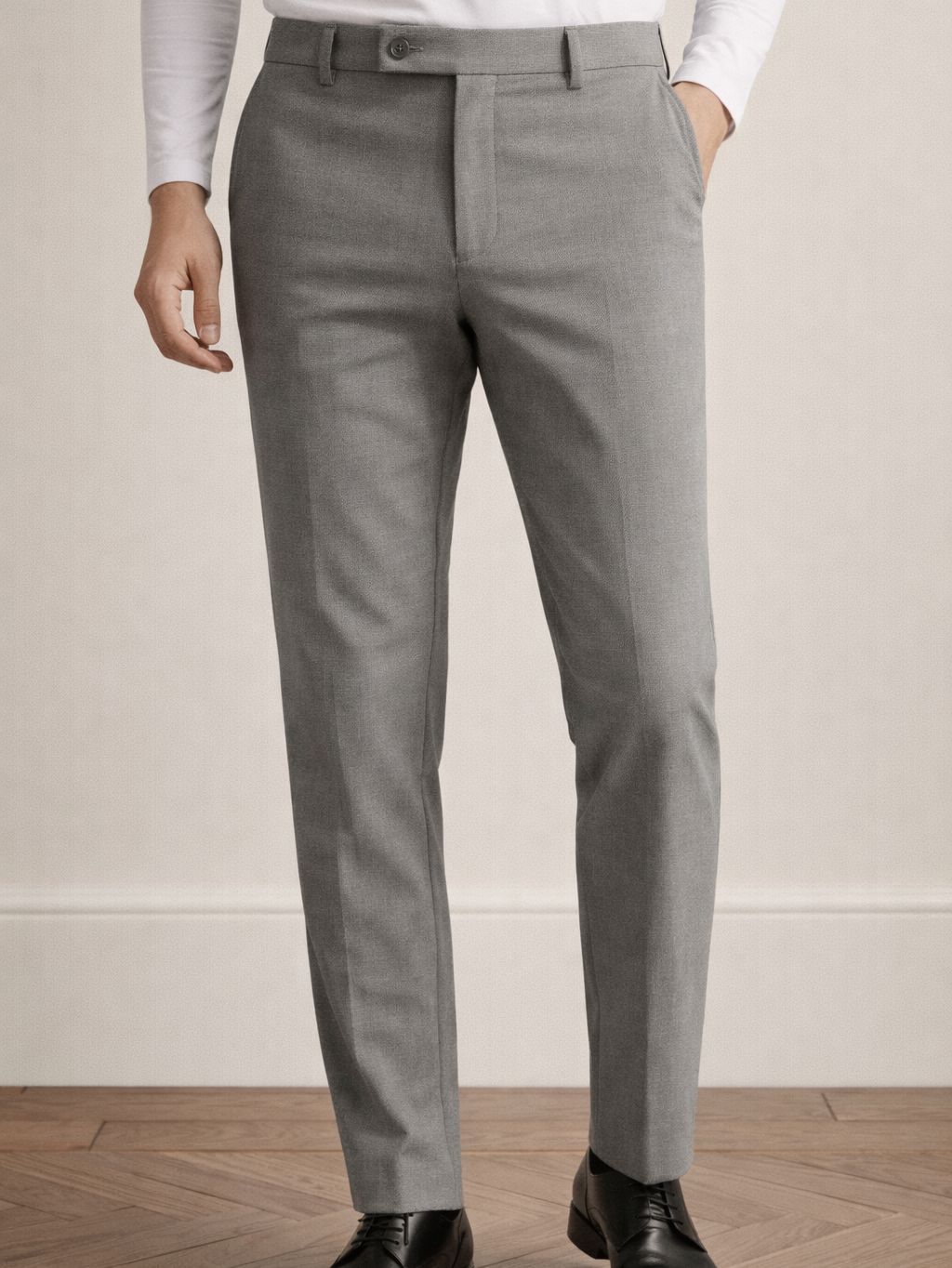 Grey Mid Waist Slim-Fit Pants