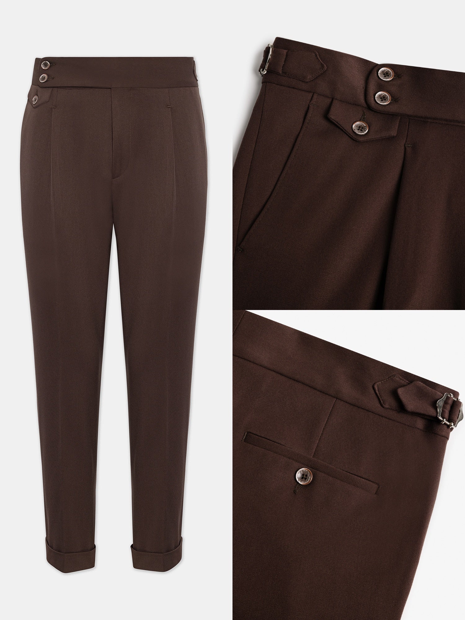 London Brown High Waist Slim-Fit Pants