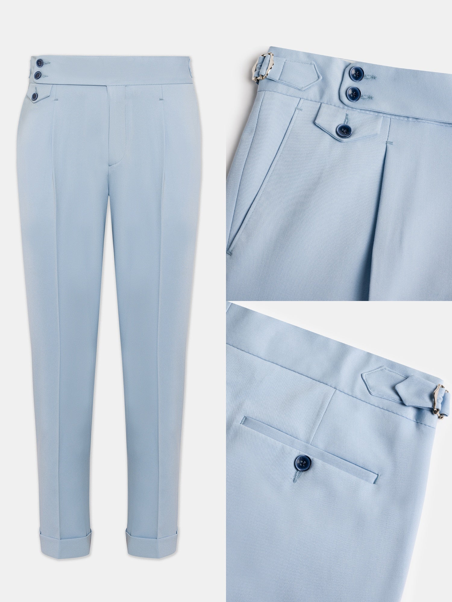 London Sky-Blue High Waist Slim-Fit Pants