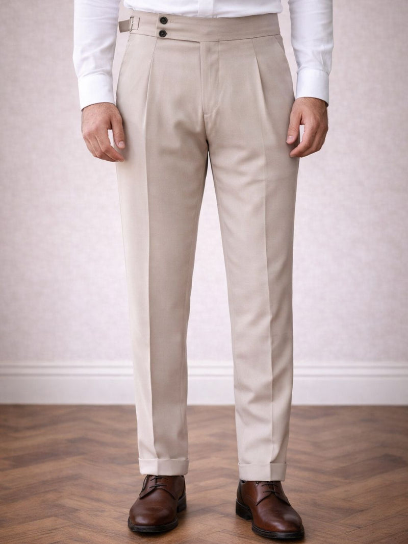 Beige High Waist Slim-Fit Pants