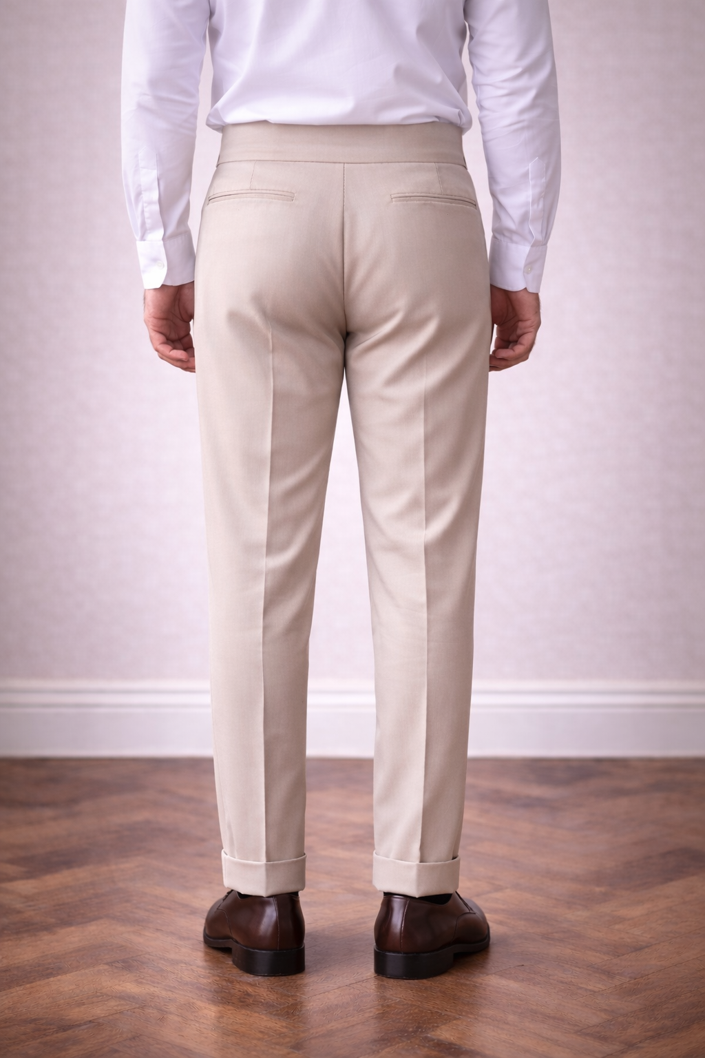 Beige High Waist Slim-Fit Pants