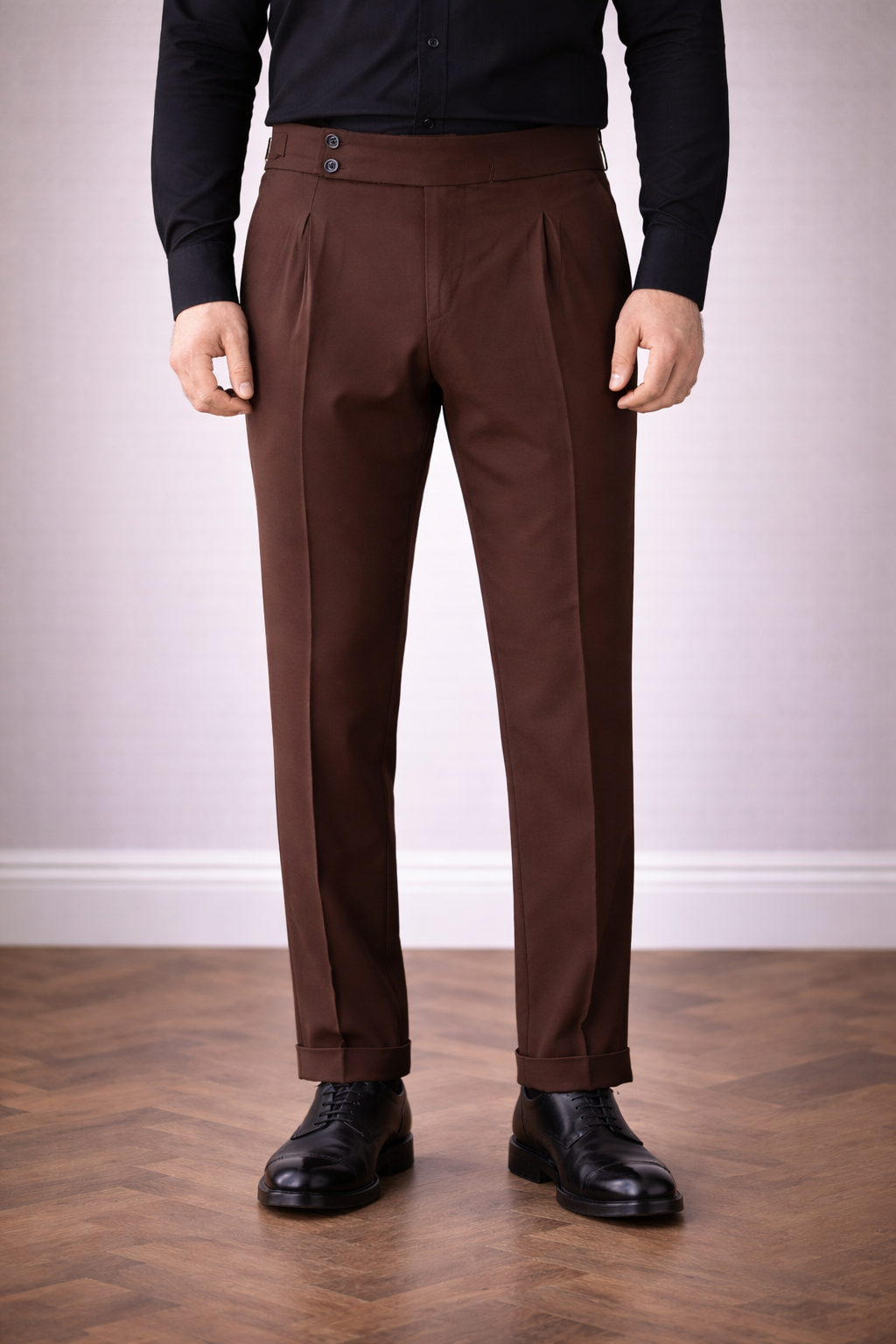 Brown High Waist Slim-Fit Pants