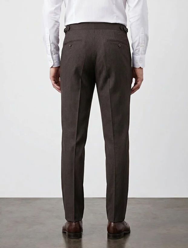 Brown Striped High Waist Slim-Fit Pants