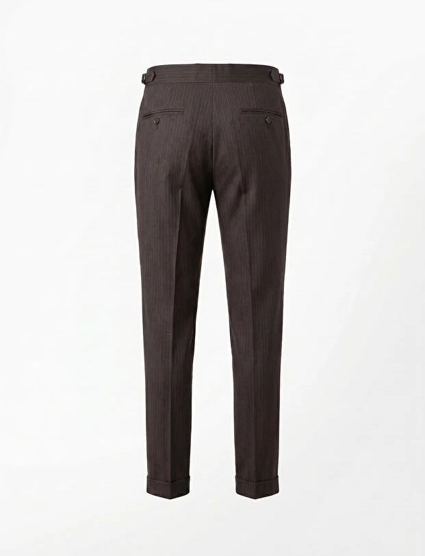 Brown Striped High Waist Slim-Fit Pants