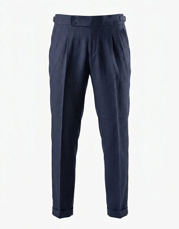 Navy Striped High Waist Slim-Fit Pants