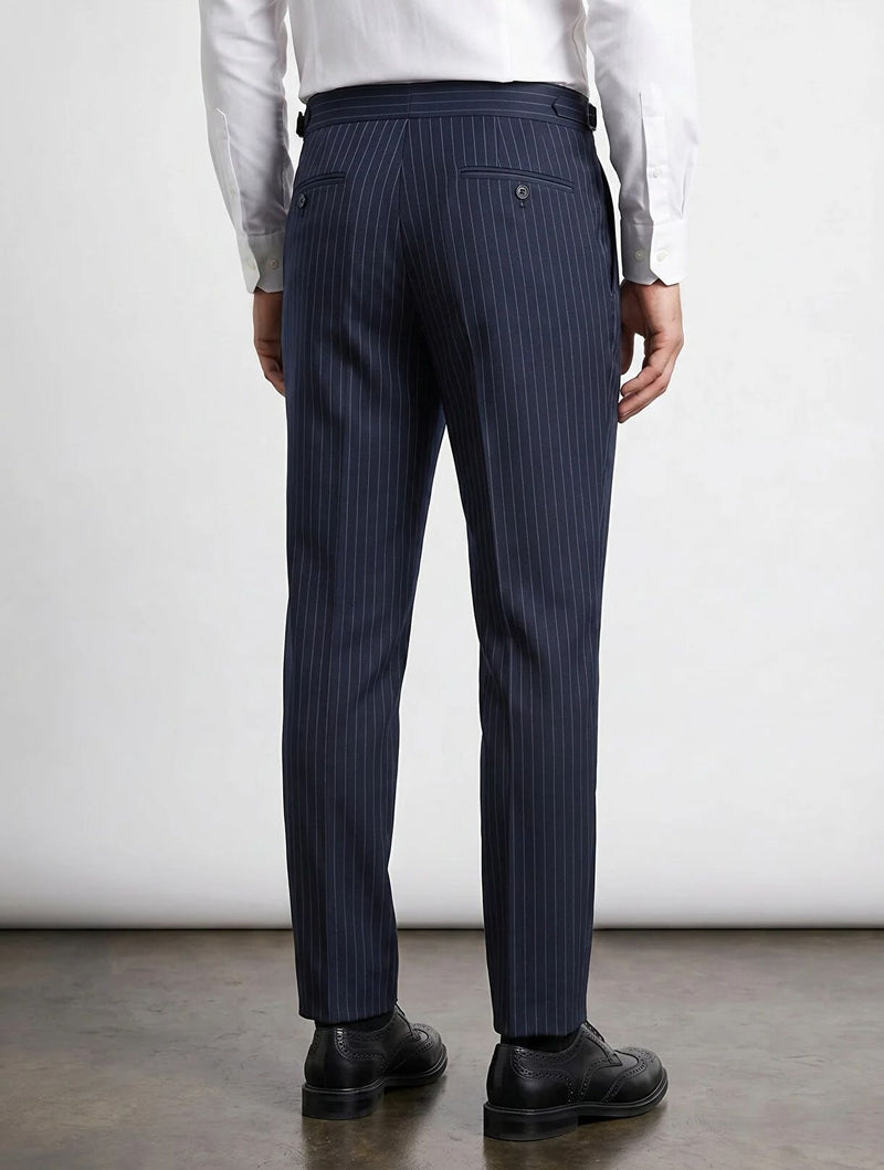 Navy Striped High Waist Slim-Fit Pants