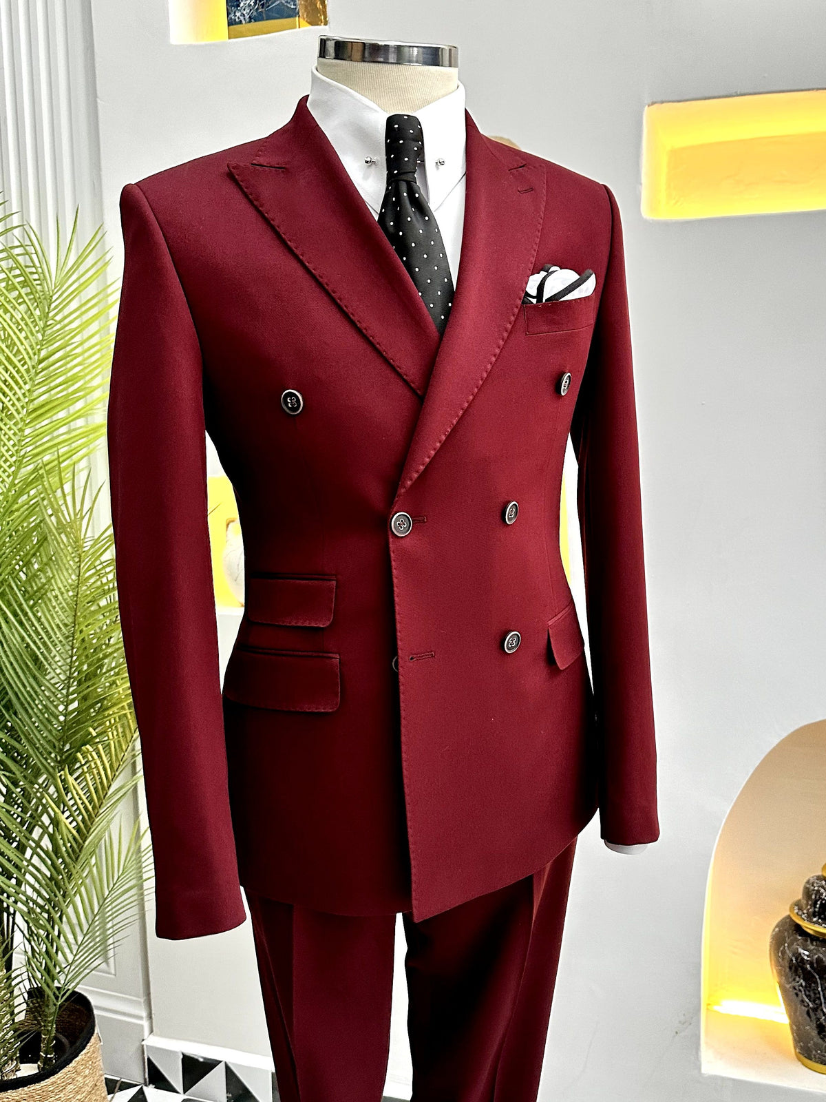 VIOSSI bordeaux double breasted suit 2-piece full outfit coordination, tuxedo double breasted formal wear