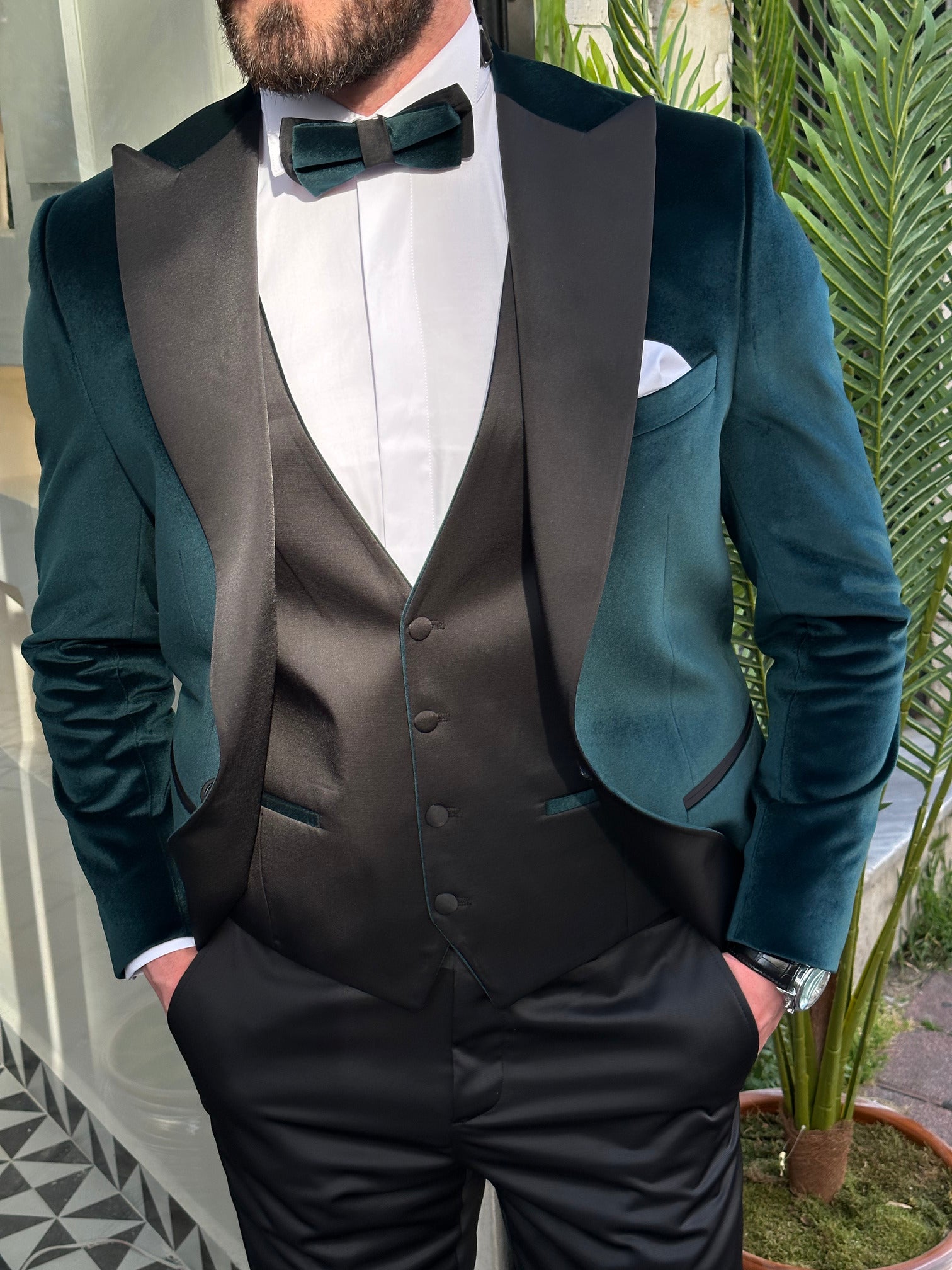 Emerald Velvet Slim-Fit Tuxedo 3-Piece