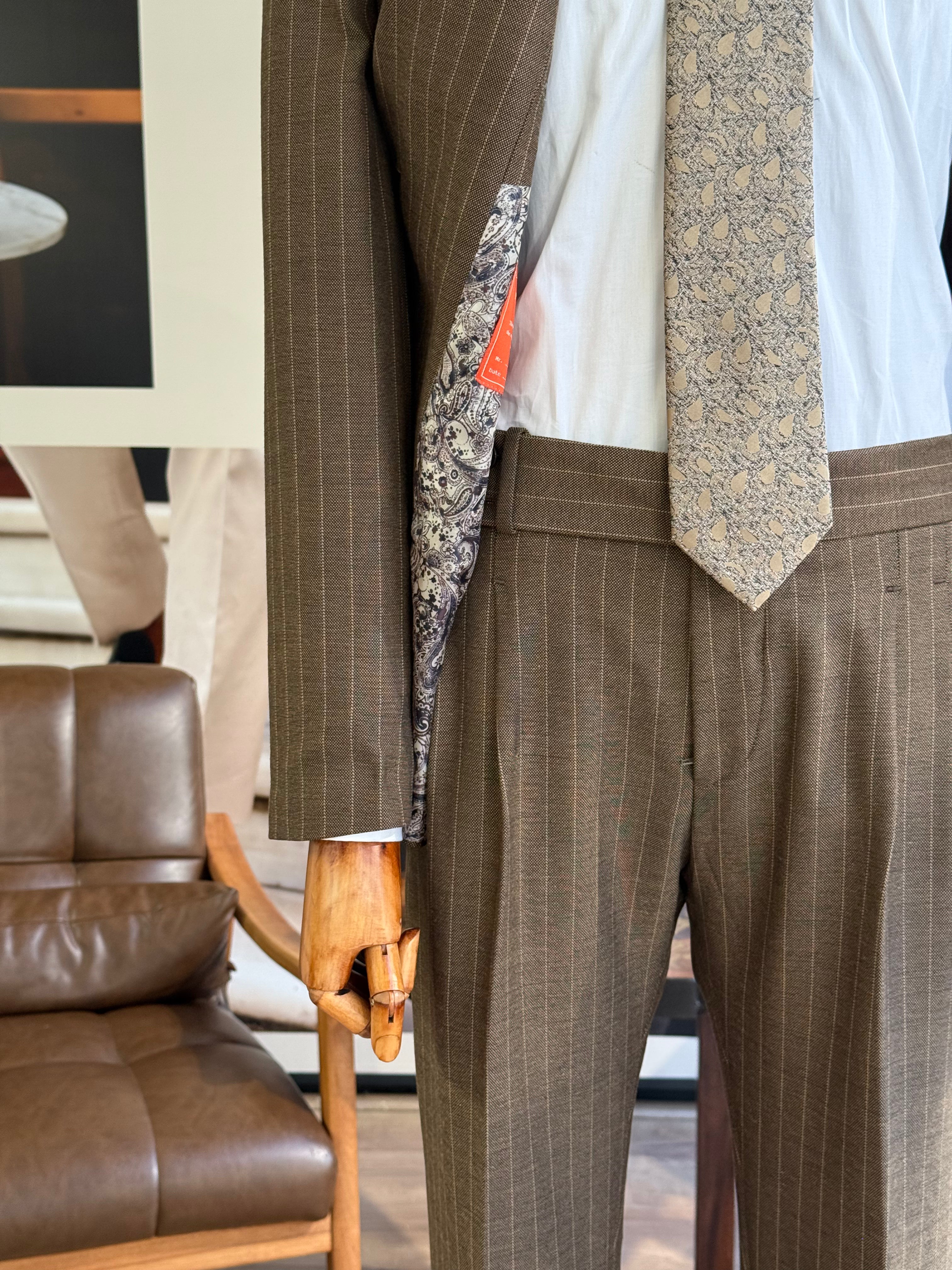 Brown Striped Double Breasted Suit 2-Piece