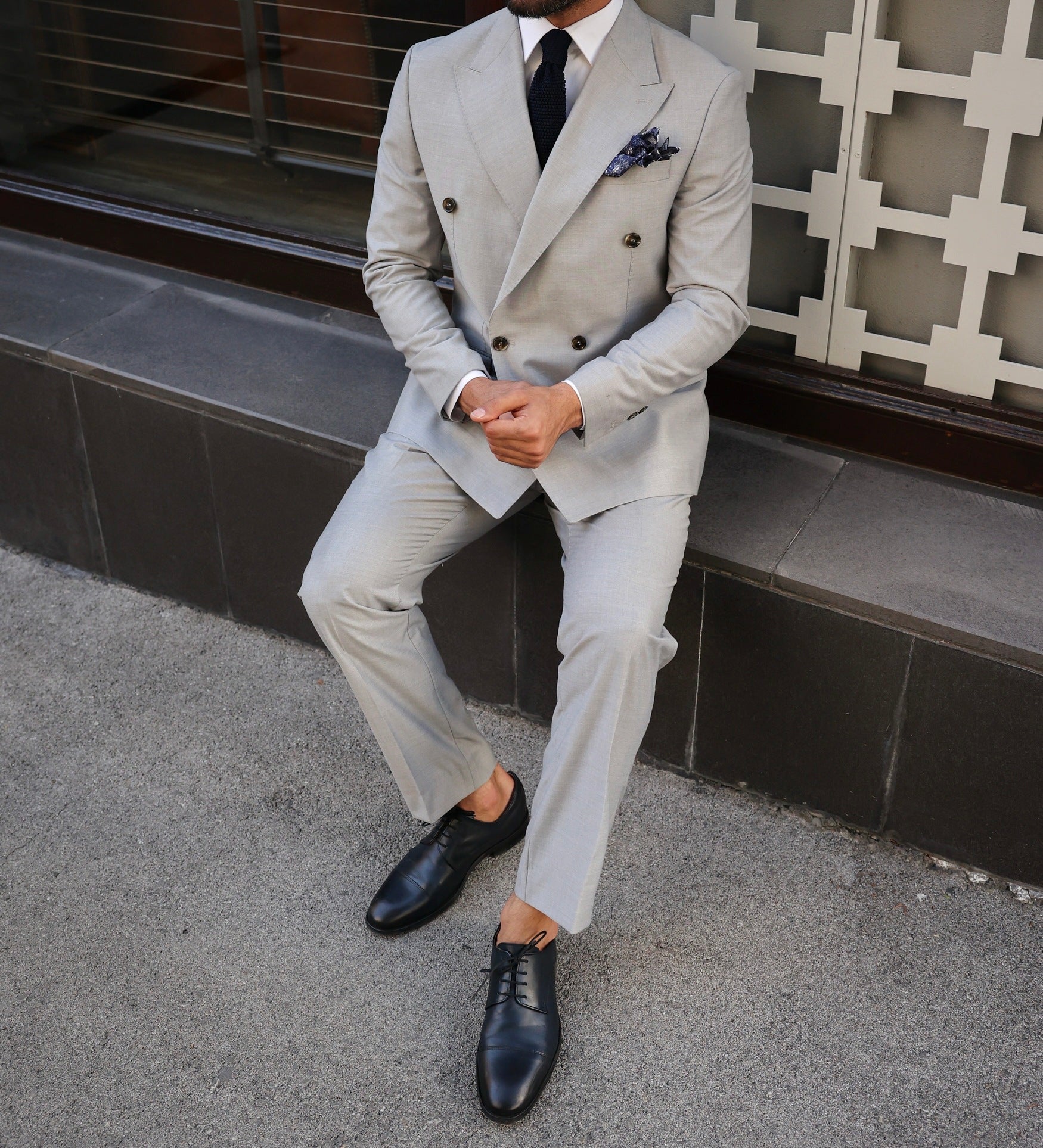 Light Grey Double Breasted Suit 2-Piece